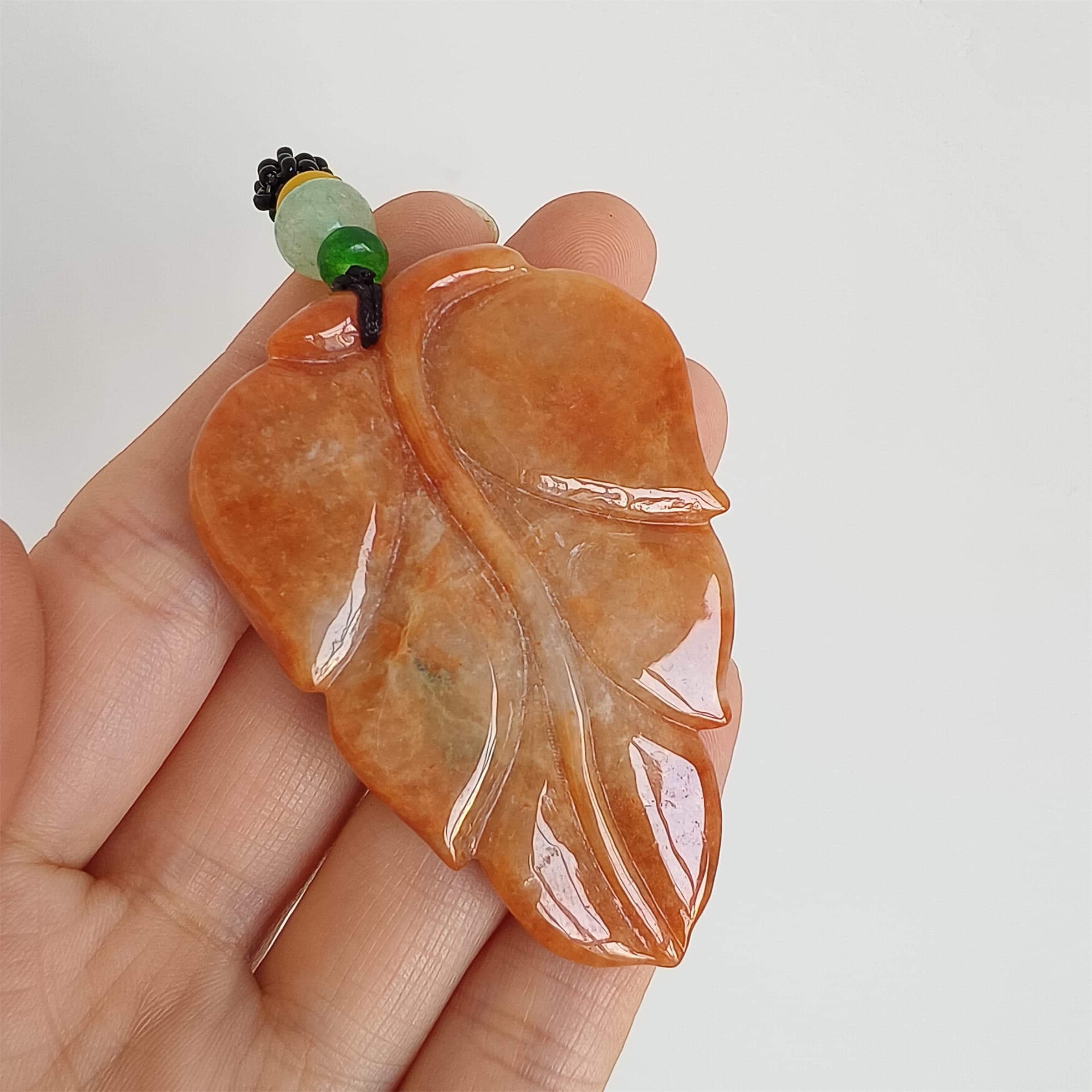 DDP 57mm Natural Certificated Red Burmese Jadeite Leaf Pendant