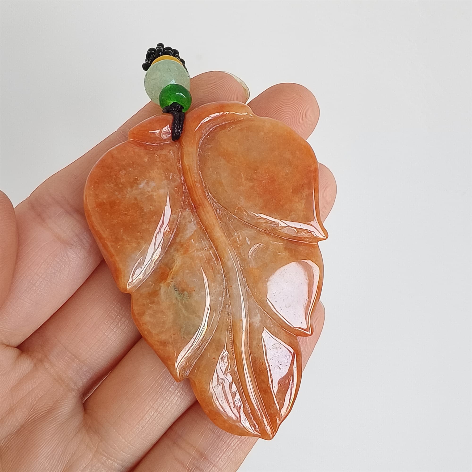 DDP 57mm Natural Certificated Red Burmese Jadeite Leaf Pendant