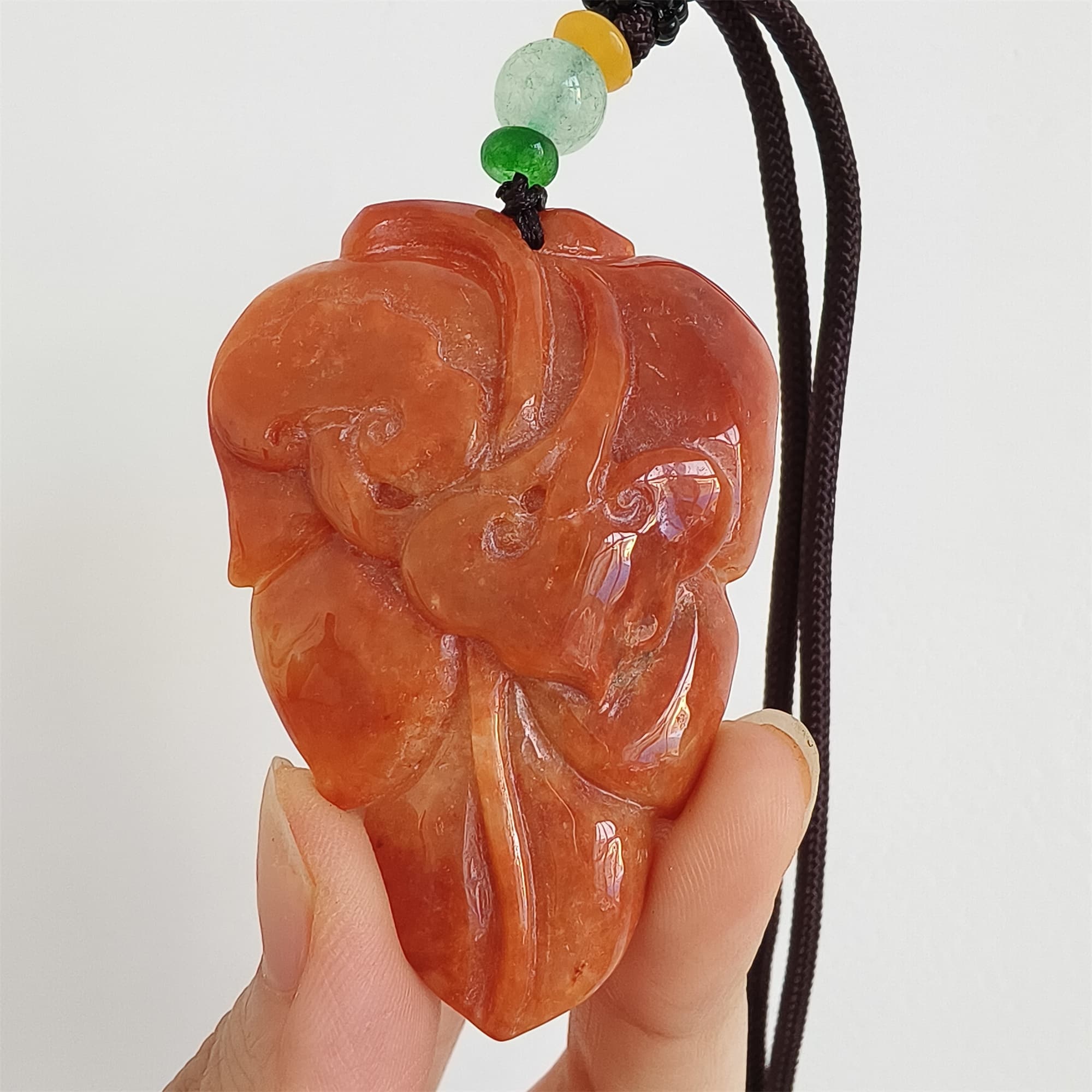 DDP 57mm Natural Certificated Red Burmese Jadeite Leaf Pendant