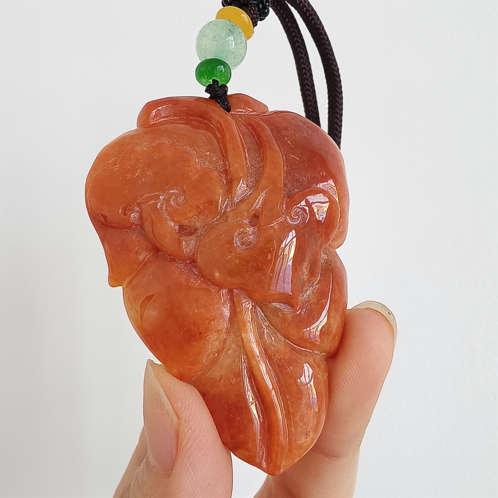 DDP 57mm Natural Certificated Red Burmese Jadeite Leaf Pendant