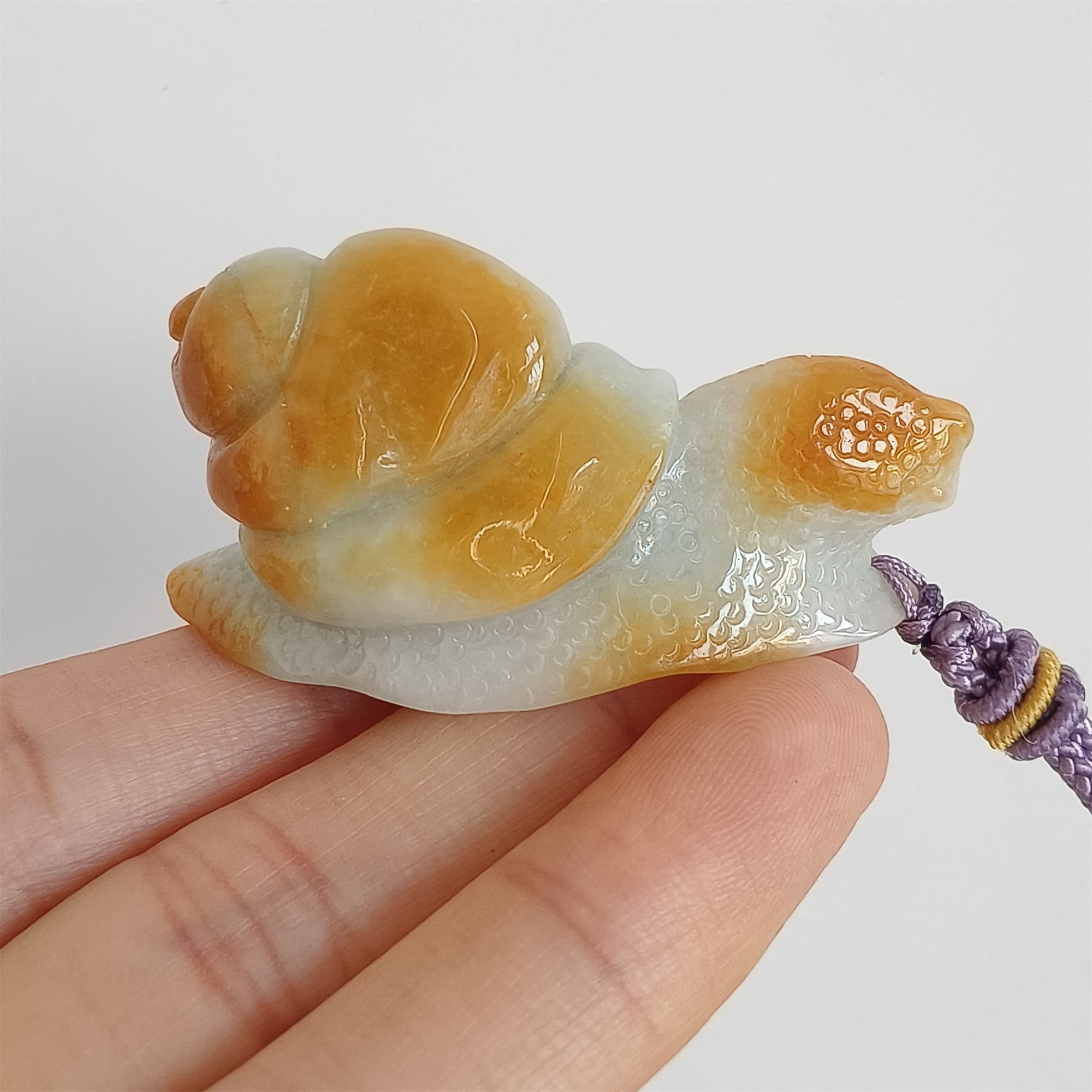 DDP 47.5mm Natural Certificated Yellow Green Burmese Jadeite Snail Pendant