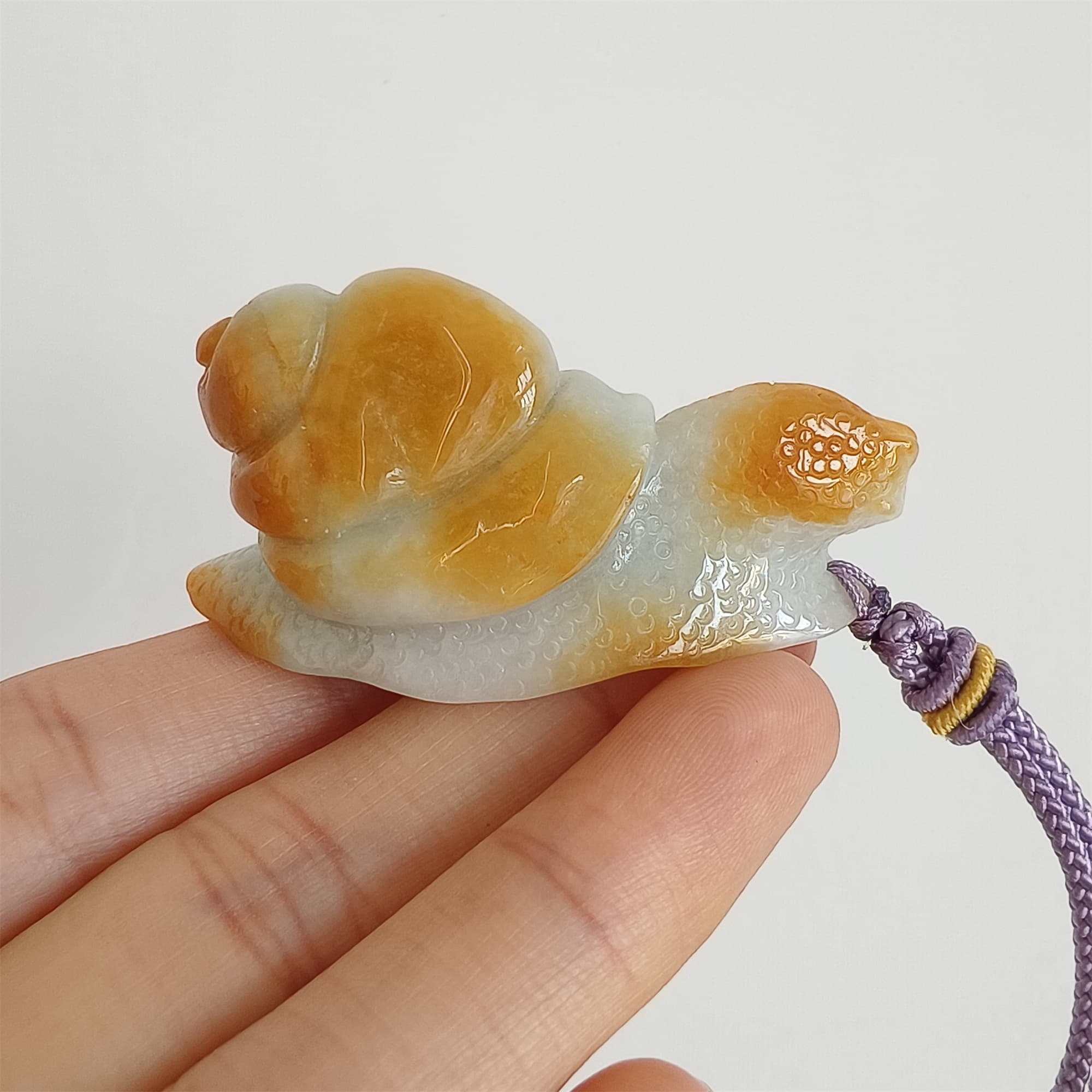 DDP 47.5mm Natural Certificated Yellow Green Burmese Jadeite Snail Pendant