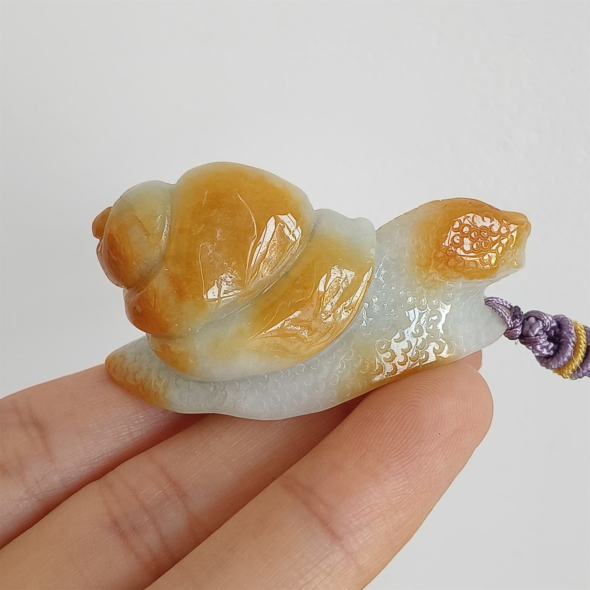 DDP 47.5mm Natural Certificated Yellow Green Burmese Jadeite Snail Pendant