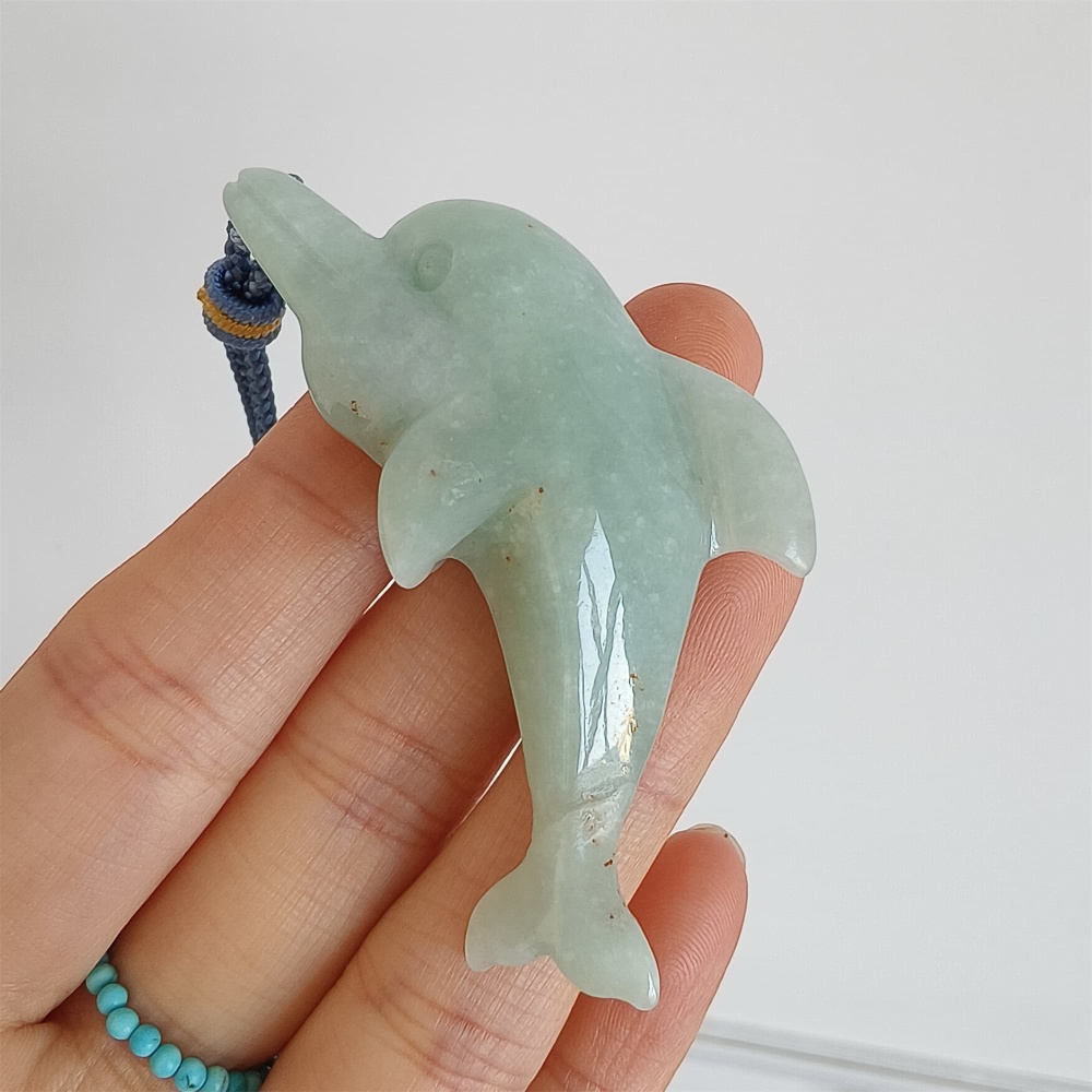 DDP 60mm Natural Certificated Type A Green Burmese Jadeite Dolphin Pendant