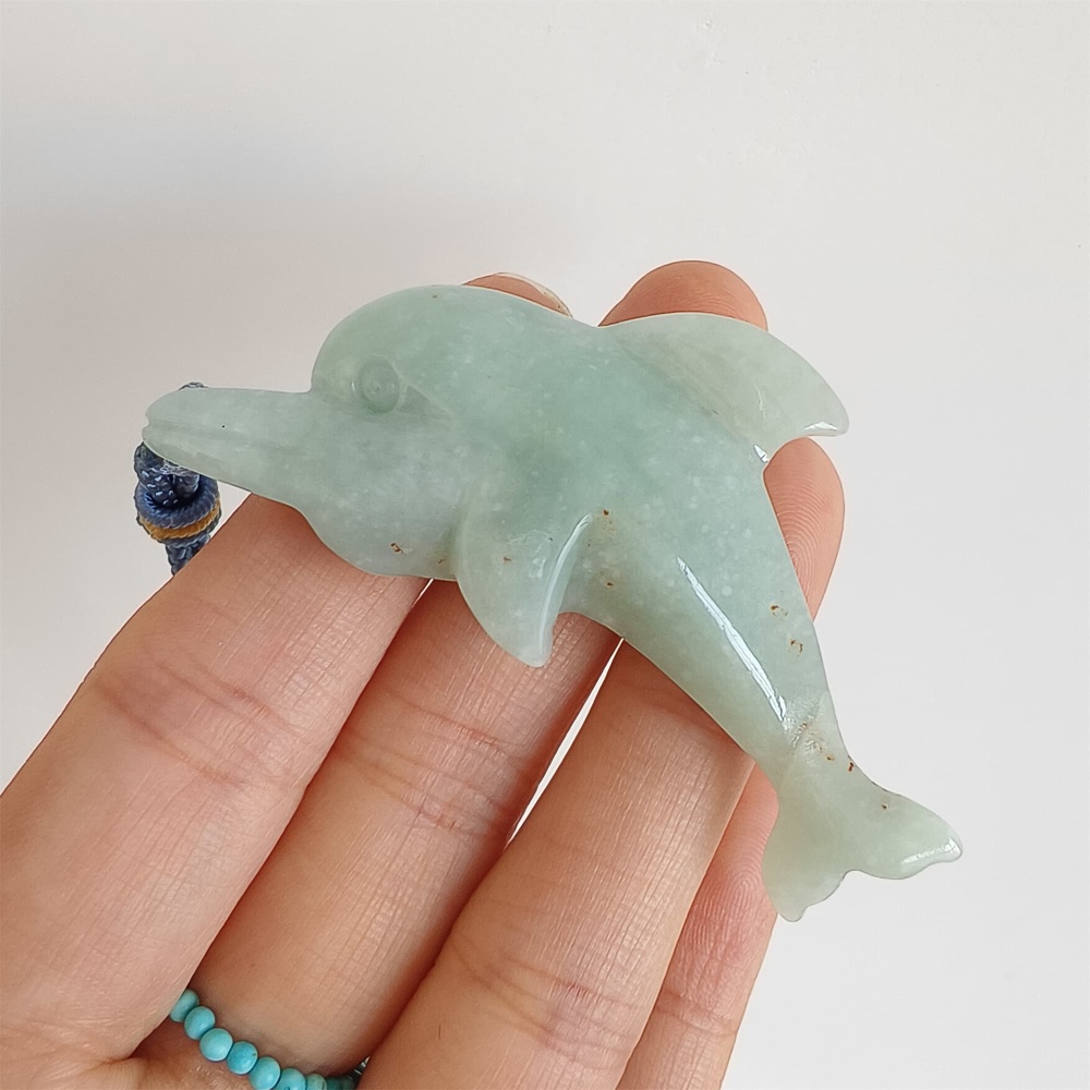 DDP 60mm Natural Certificated Type A Green Burmese Jadeite Dolphin Pendant