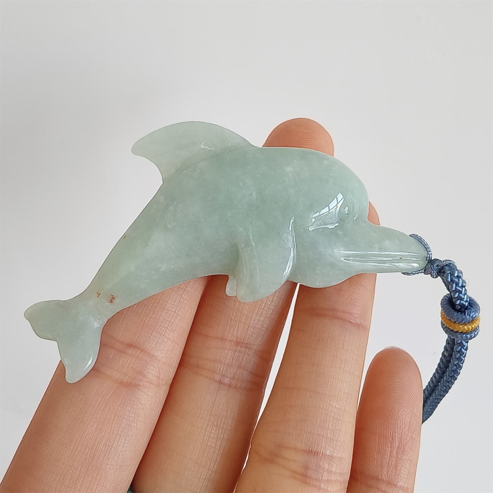 DDP 60mm Natural Certificated Type A Green Burmese Jadeite Dolphin Pendant