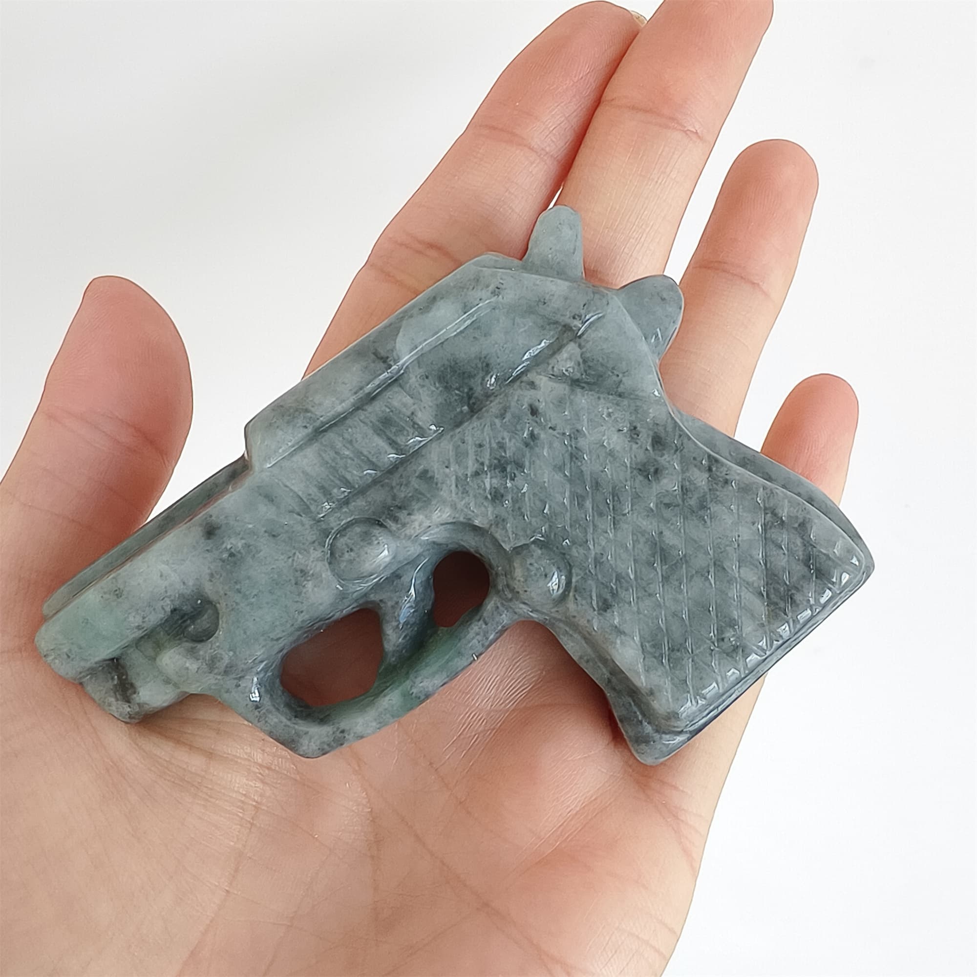 DDP 73mm Natural Type A Untreated Black Chicken Species Burmese Jadeite Pistol Hand Play