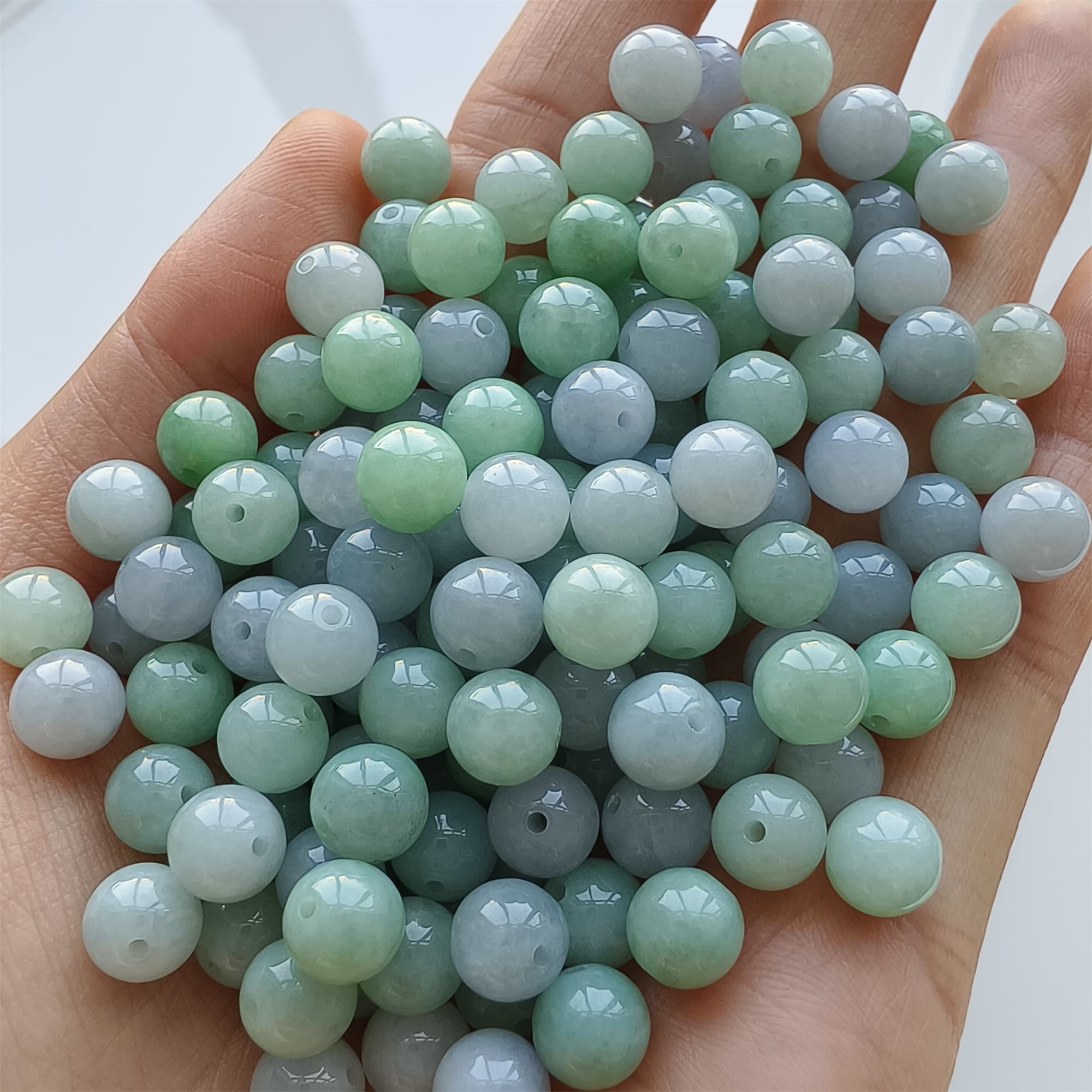 DDP 25pcs 7mm Natural Certificated Type A Green Lavender Burmese Jadeite Round Beads