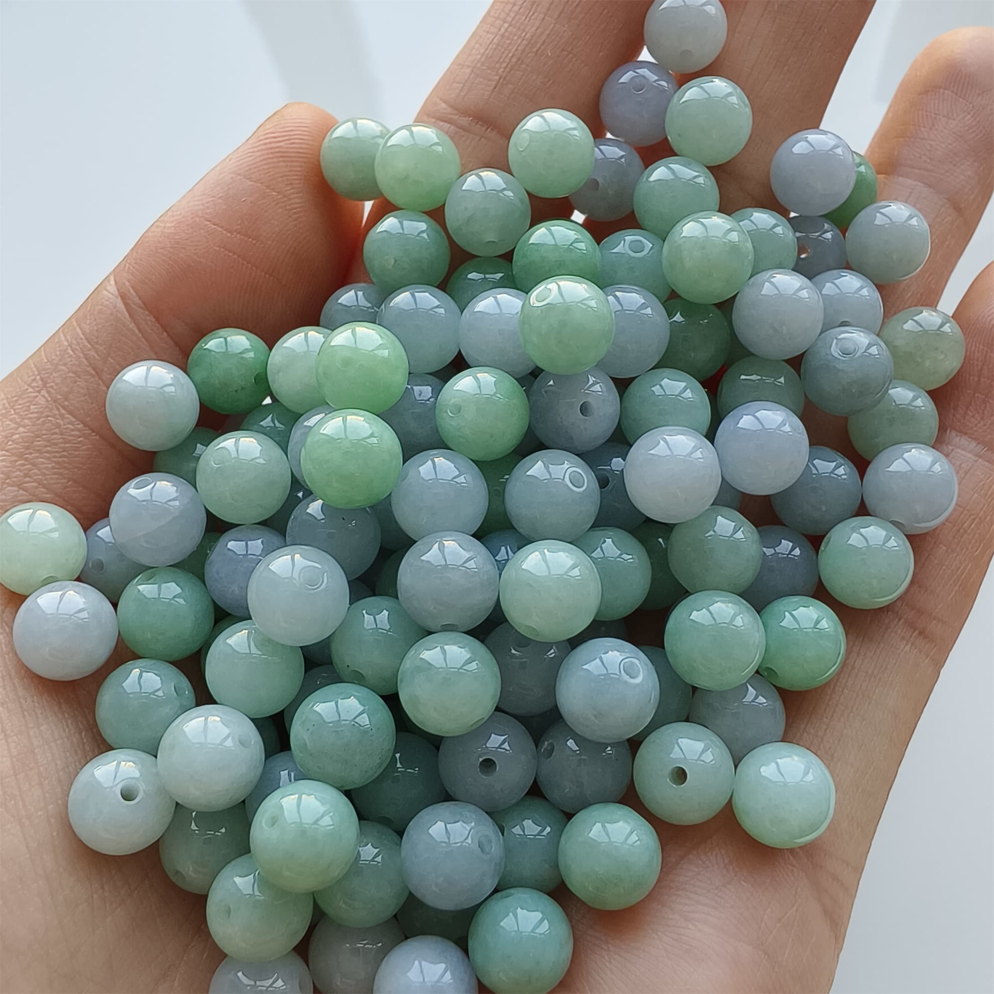 DDP 25pcs 7mm Natural Certificated Type A Green Lavender Burmese Jadeite Round Beads