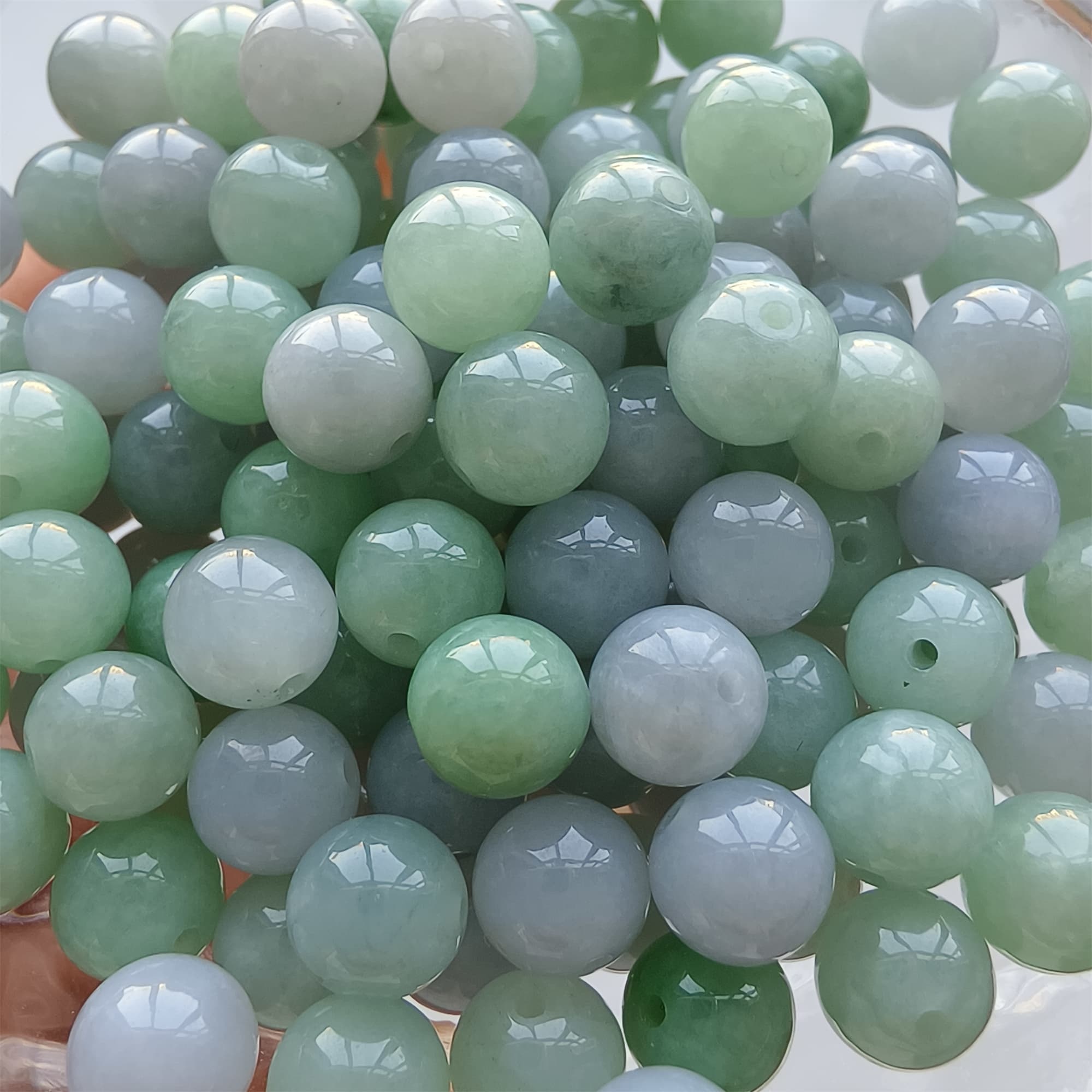 DDP 25pcs 7mm Natural Certificated Type A Green Lavender Burmese Jadeite Round Beads
