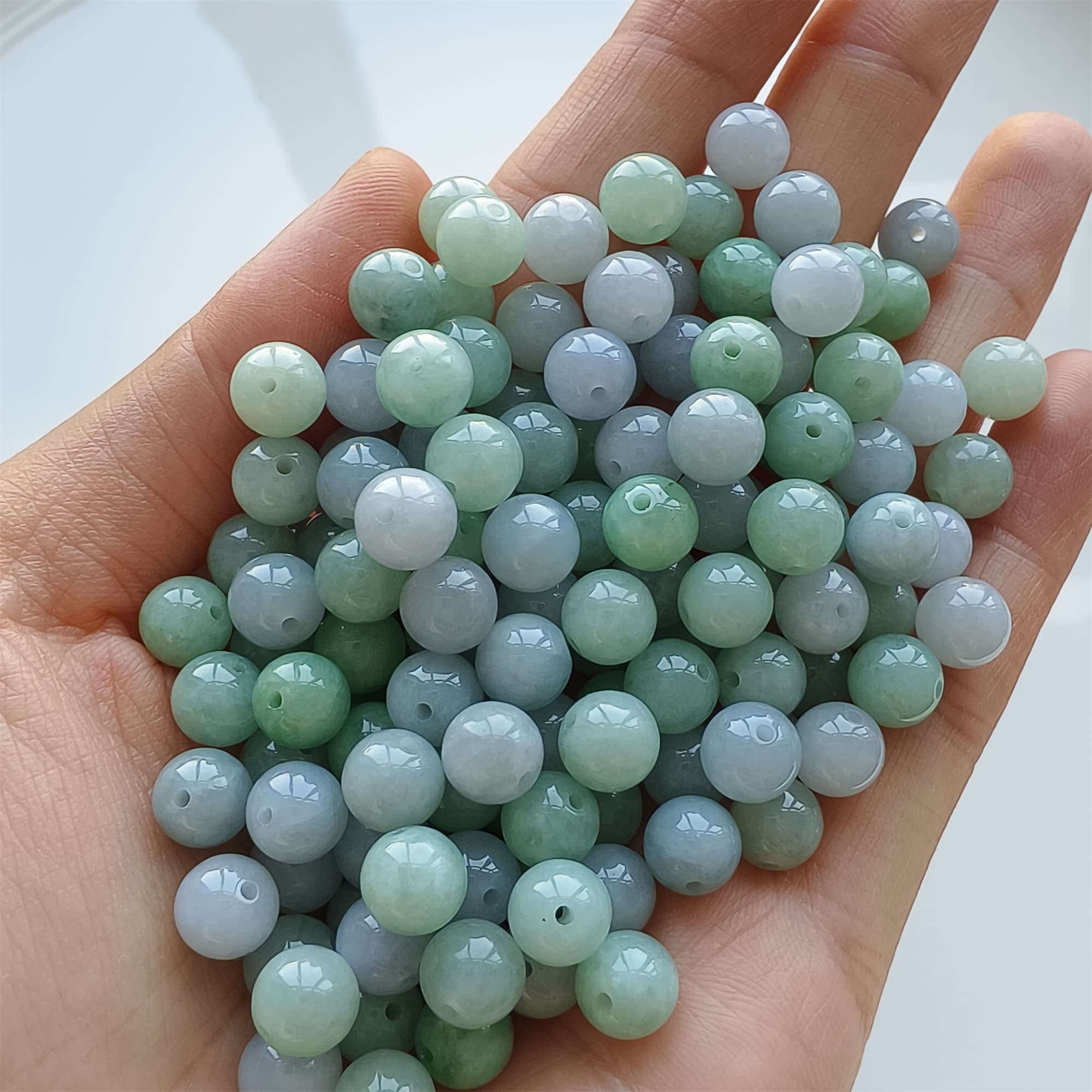 DDP 25pcs 7mm Natural Certificated Type A Green Lavender Burmese Jadeite Round Beads