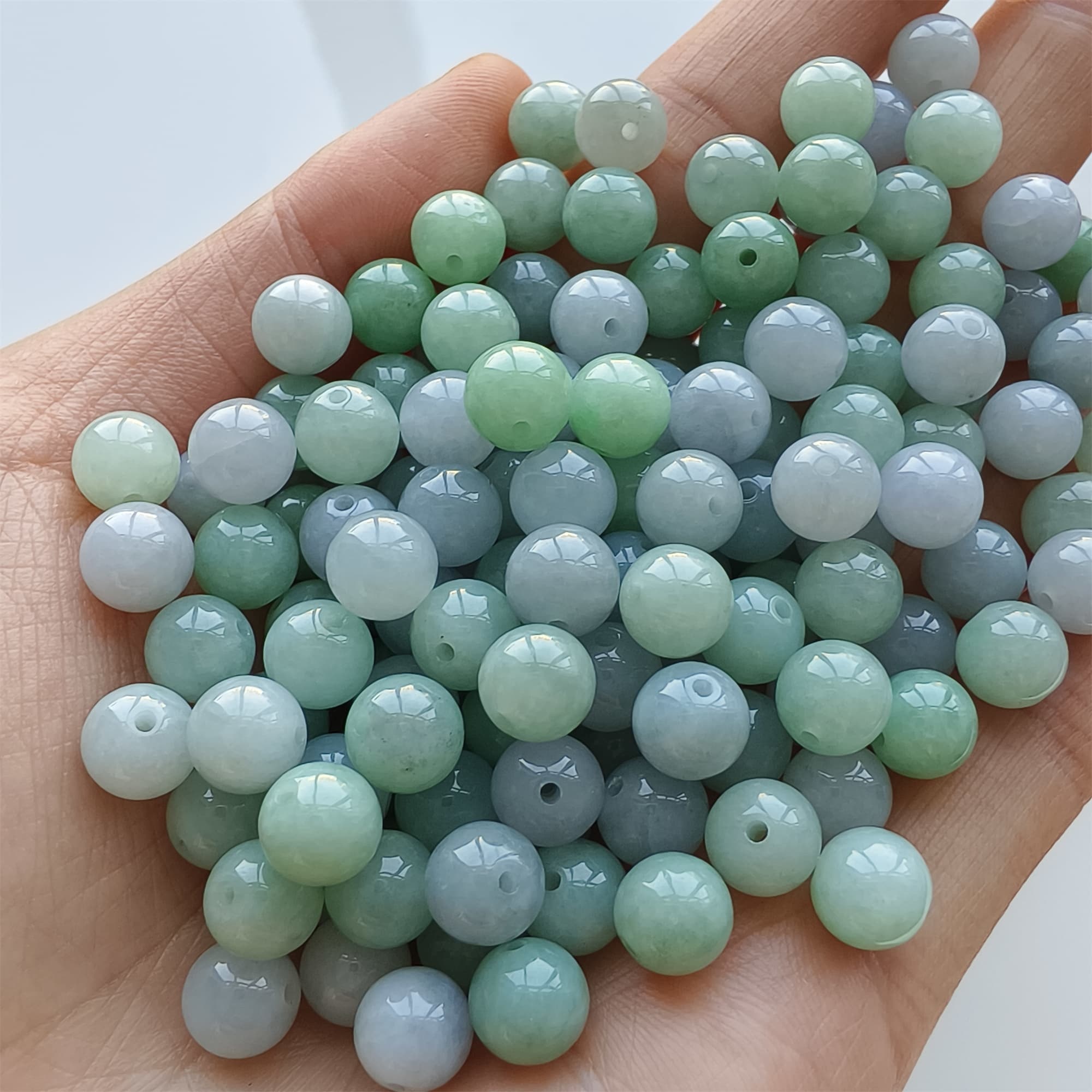 DDP 25pcs 7mm Natural Certificated Type A Green Lavender Burmese Jadeite Round Beads