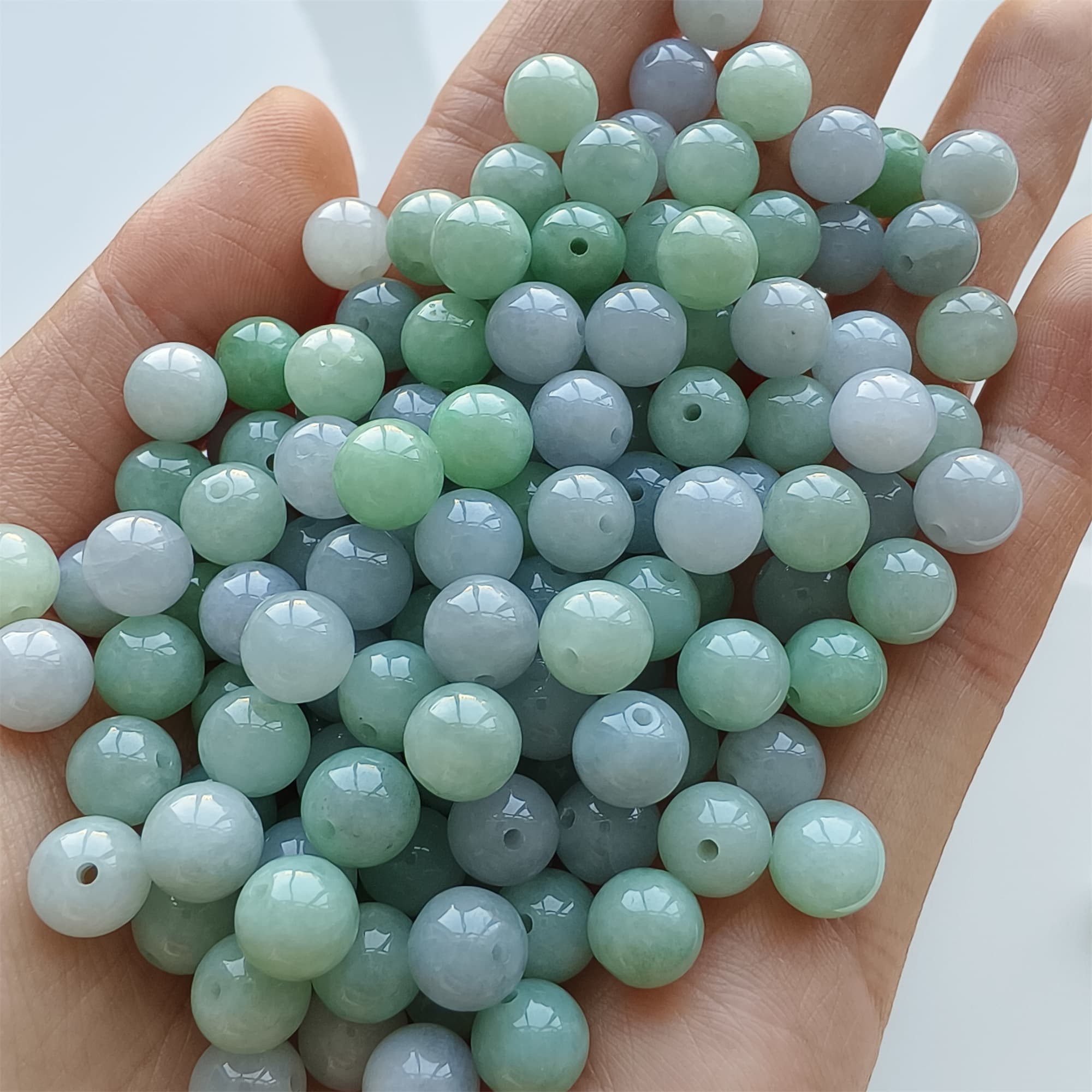 DDP 25pcs 7mm Natural Certificated Type A Green Lavender Burmese Jadeite Round Beads