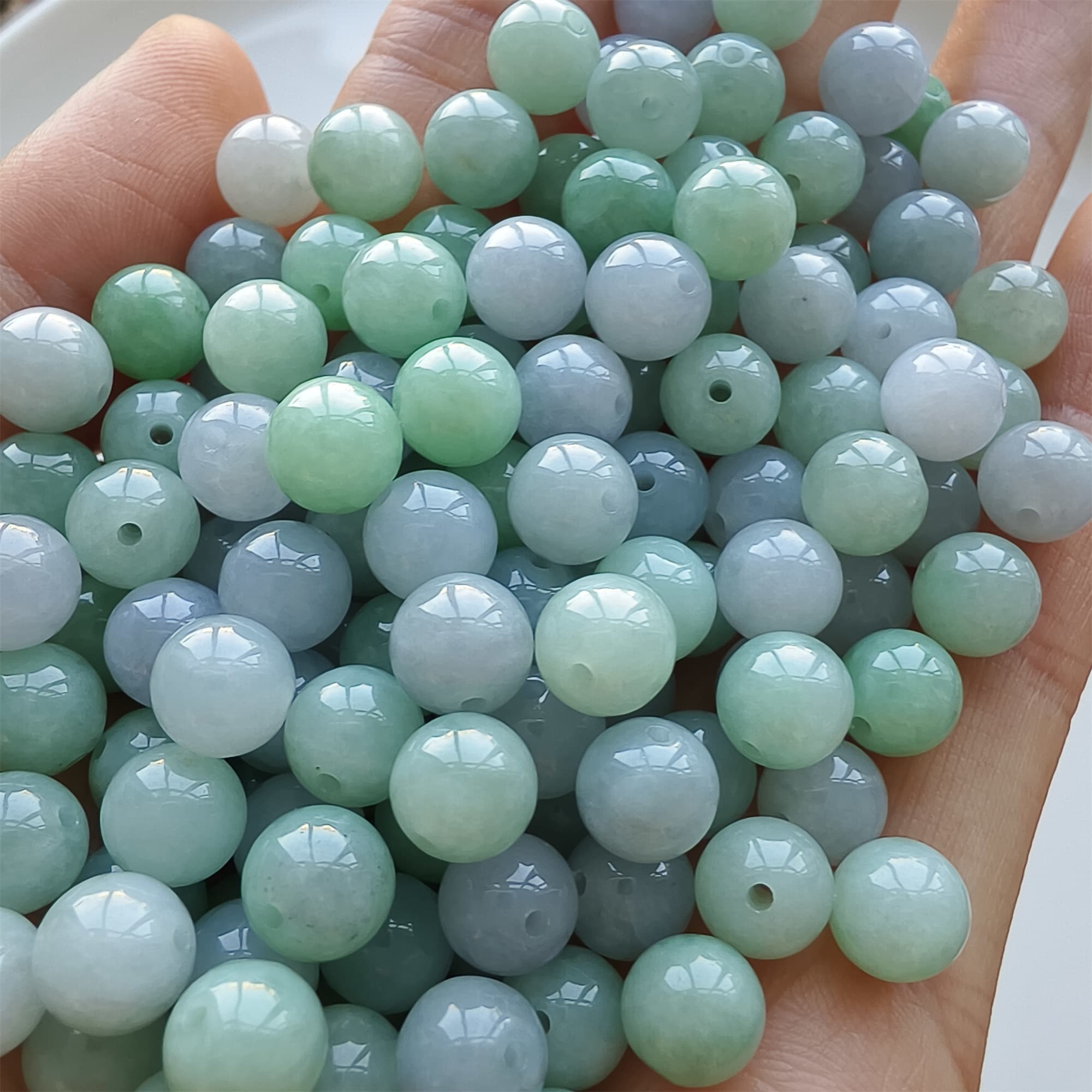DDP 25pcs 7mm Natural Certificated Type A Green Lavender Burmese Jadeite Round Beads
