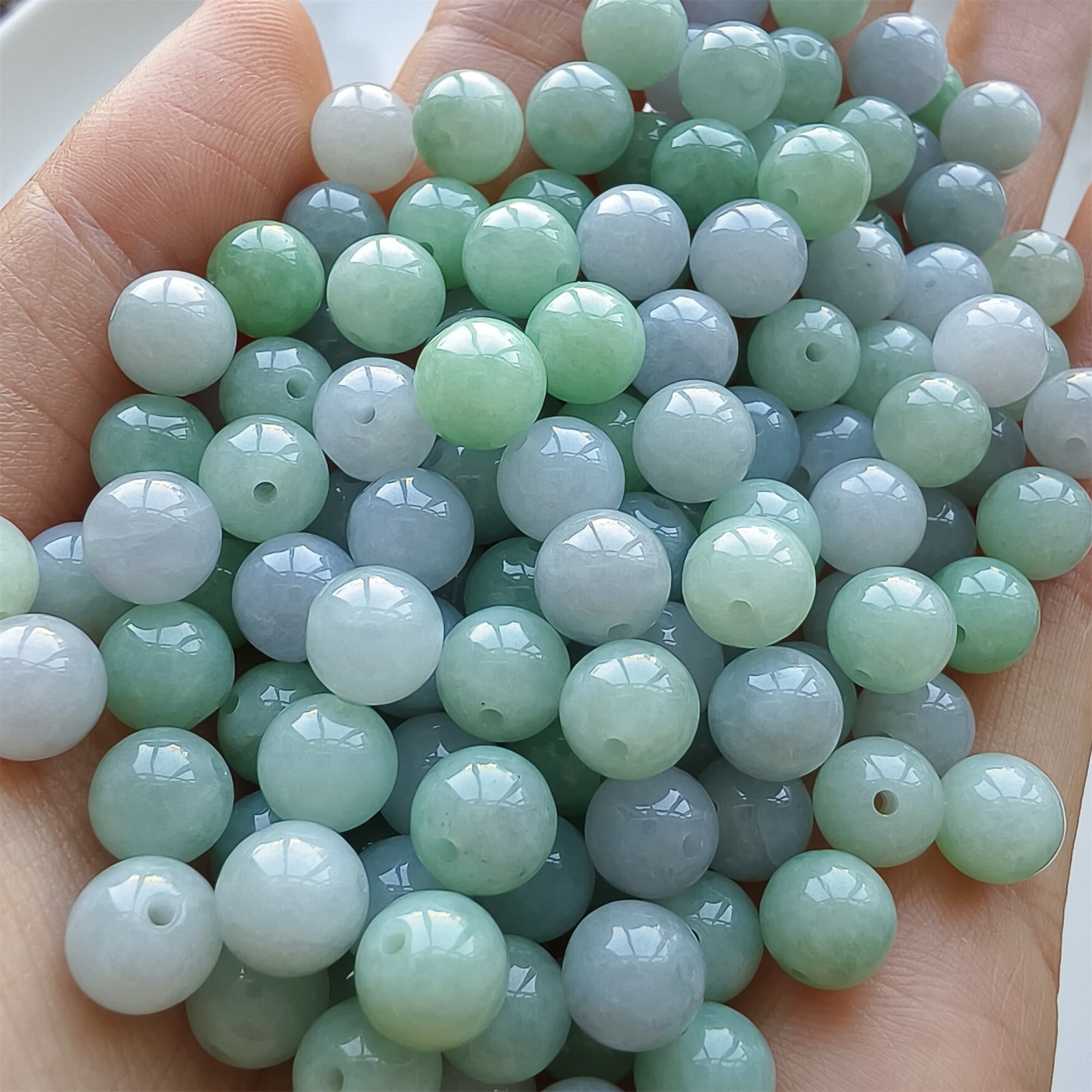 DDP 25pcs 7mm Natural Certificated Type A Green Lavender Burmese Jadeite Round Beads