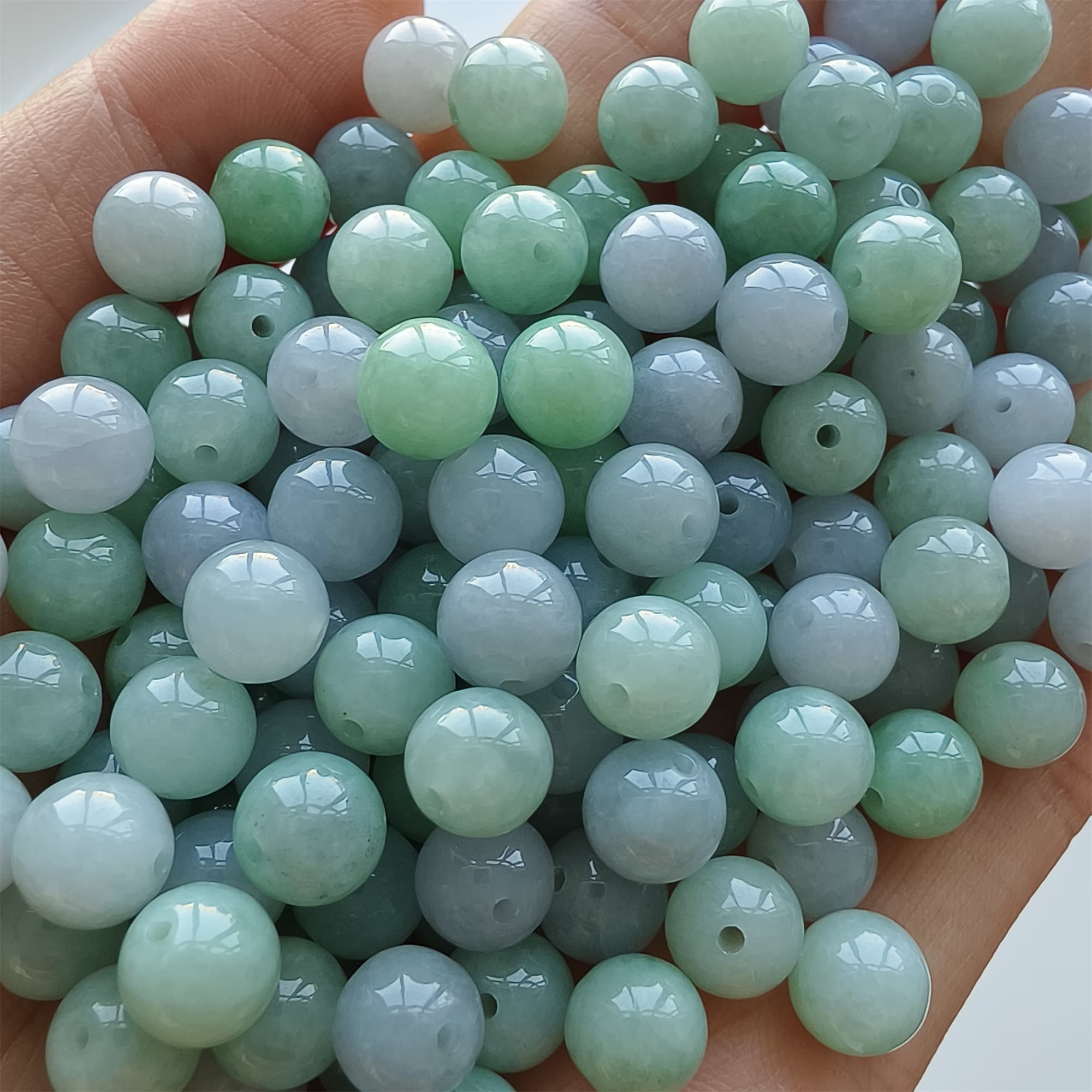 DDP 25pcs 7mm Natural Certificated Type A Green Lavender Burmese Jadeite Round Beads