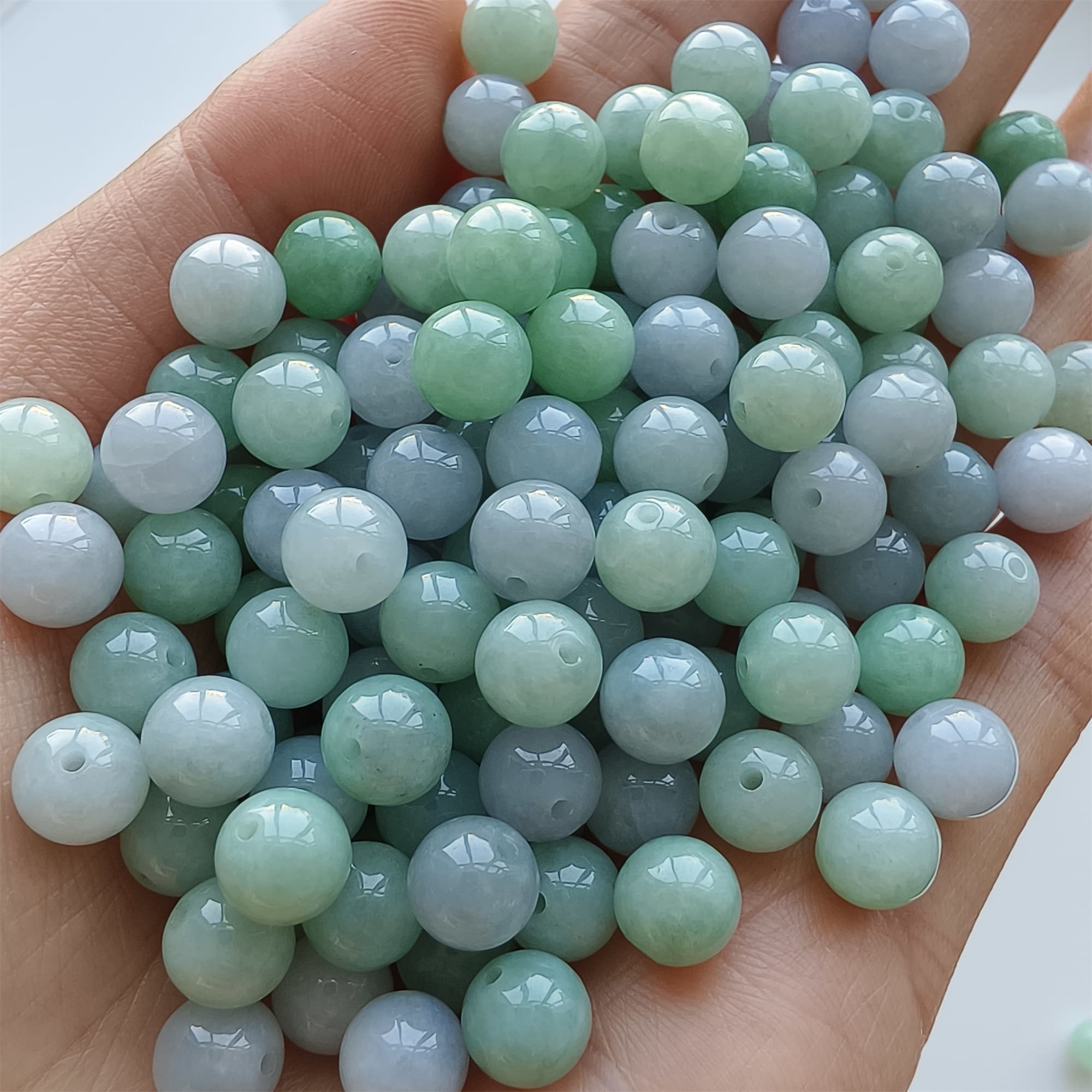 DDP 25pcs 7mm Natural Certificated Type A Green Lavender Burmese Jadeite Round Beads