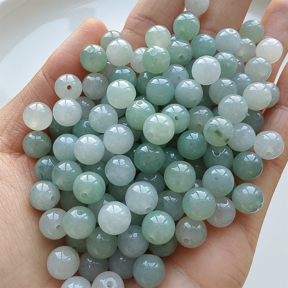 DDP 25pcs 7.5mm Natural Certificated Type A Icy Green White Burmese Jadeite Round Beads