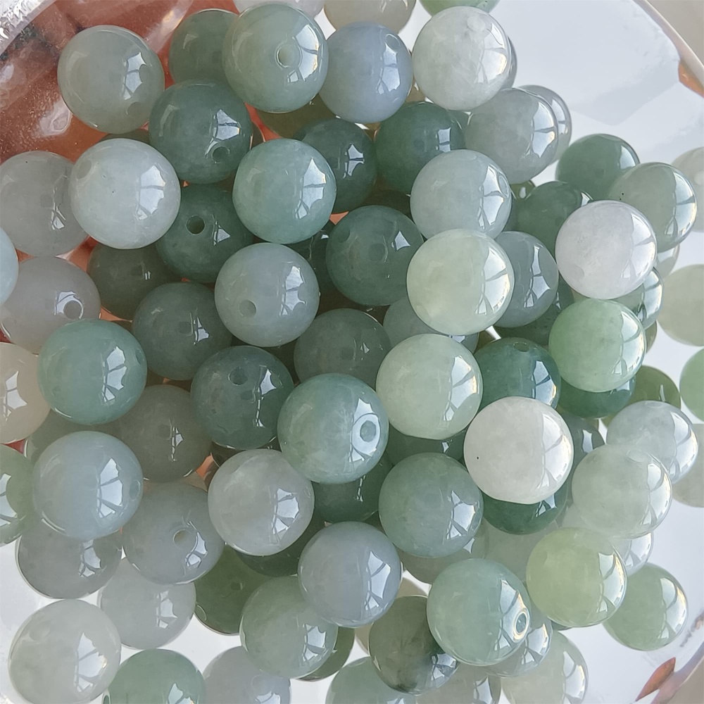 DDP 25pcs 7.5mm Natural Certificated Type A Icy Green White Burmese Jadeite Round Beads