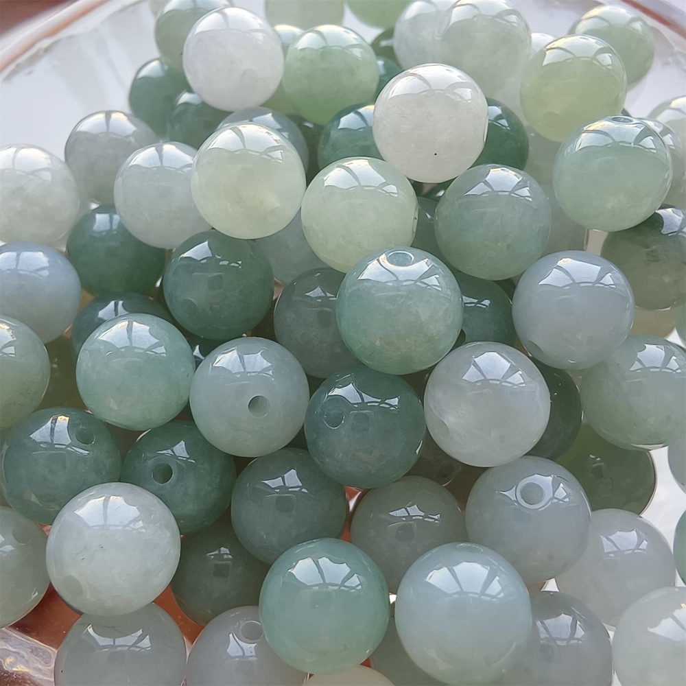 DDP 25pcs 7.5mm Natural Certificated Type A Icy Green White Burmese Jadeite Round Beads
