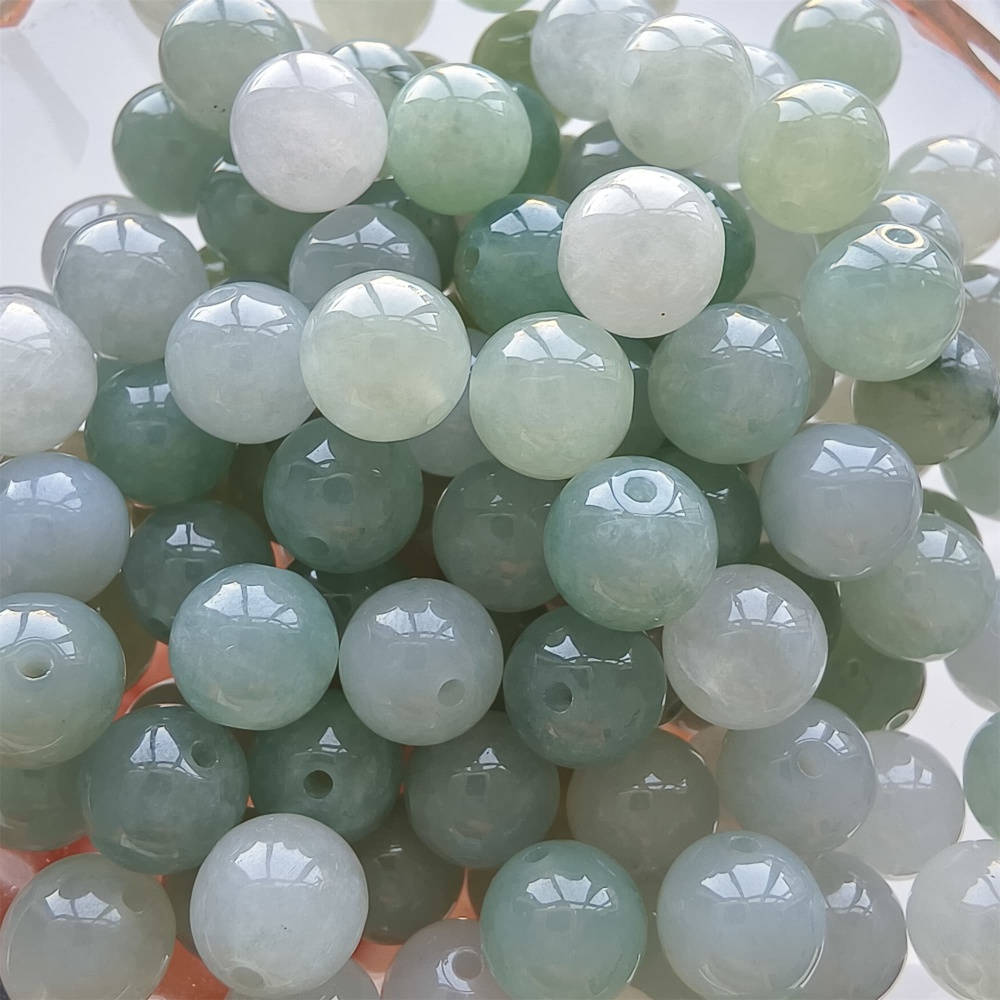 DDP 25pcs 7.5mm Natural Certificated Type A Icy Green White Burmese Jadeite Round Beads