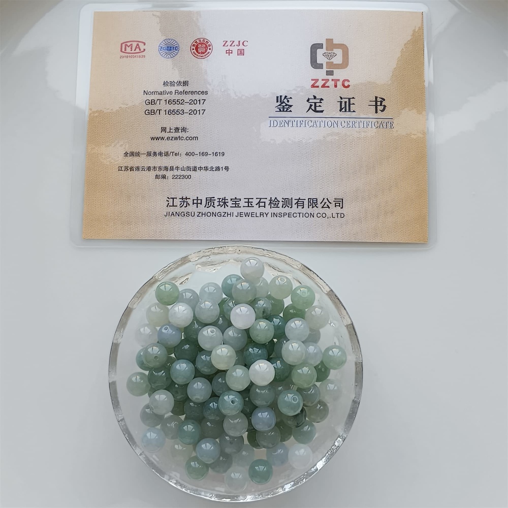 DDP 25pcs 7.5mm Natural Certificated Type A Icy Green White Burmese Jadeite Round Beads