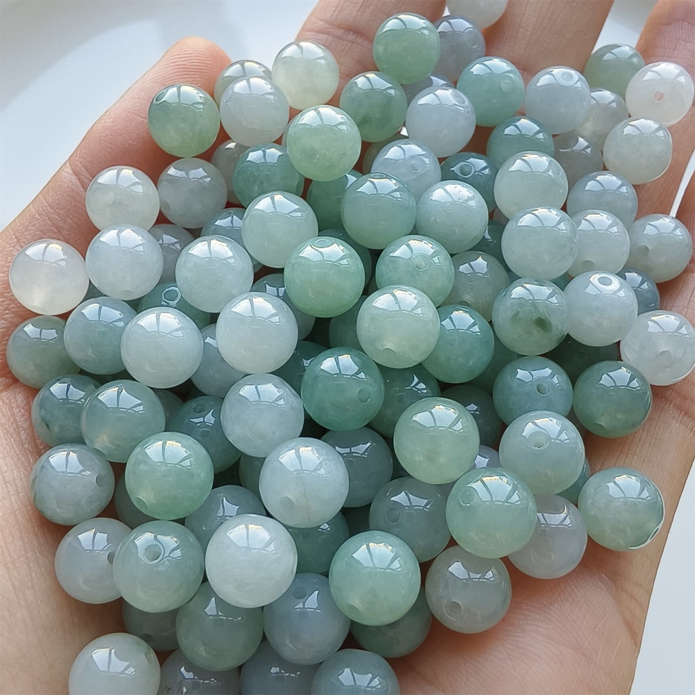 DDP 25pcs 7.5mm Natural Certificated Type A Icy Green White Burmese Jadeite Round Beads