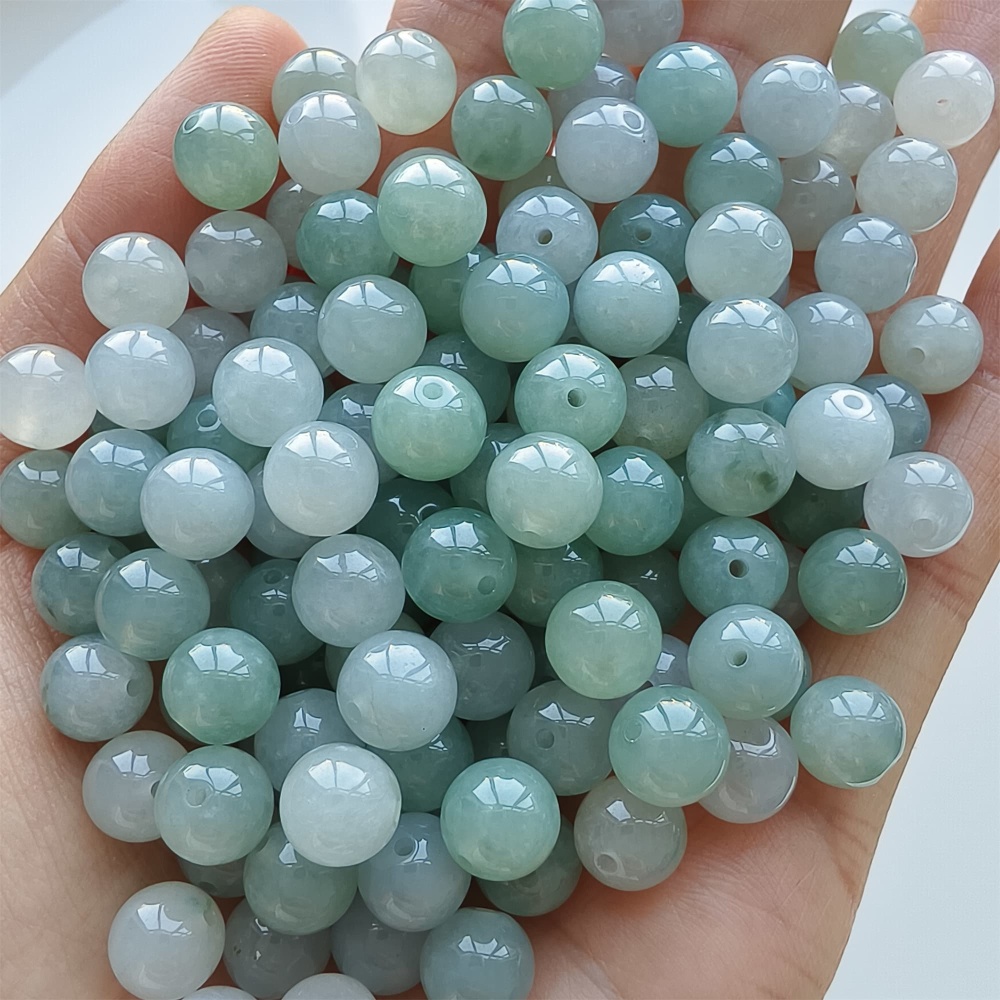 DDP 25pcs 7.5mm Natural Certificated Type A Icy Green White Burmese Jadeite Round Beads