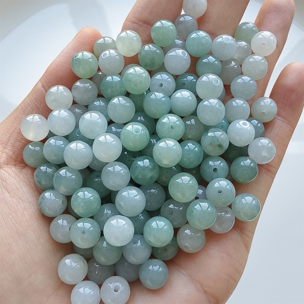 DDP 25pcs 7.5mm Natural Certificated Type A Icy Green White Burmese Jadeite Round Beads