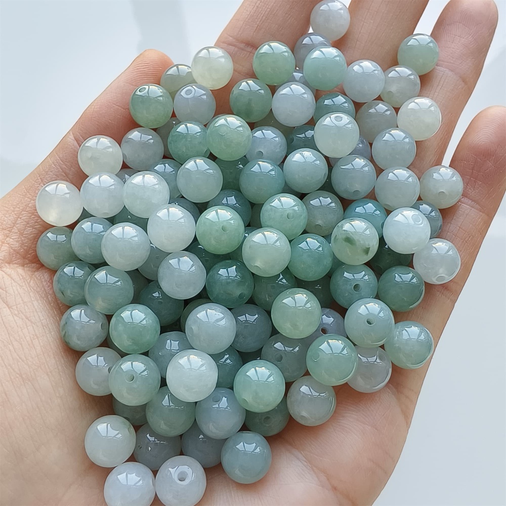 DDP 25pcs 7.5mm Natural Certificated Type A Icy Green White Burmese Jadeite Round Beads