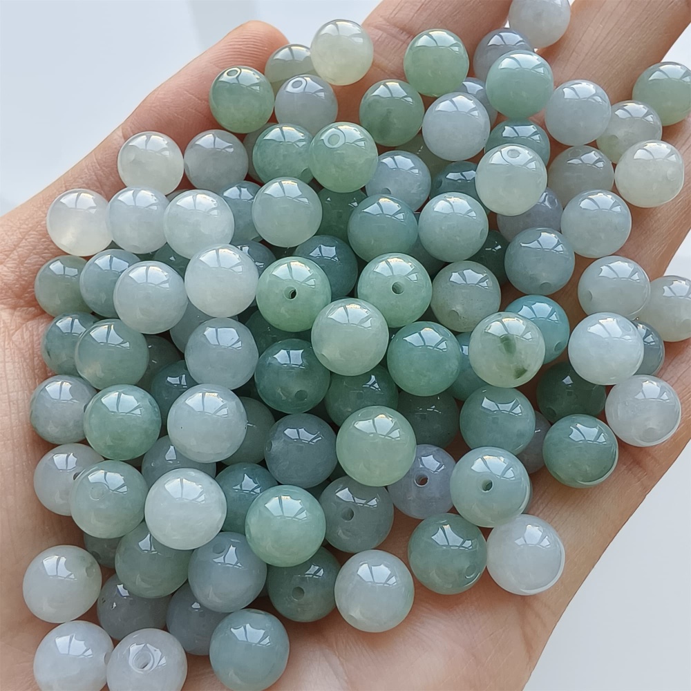 DDP 25pcs 7.5mm Natural Certificated Type A Icy Green White Burmese Jadeite Round Beads
