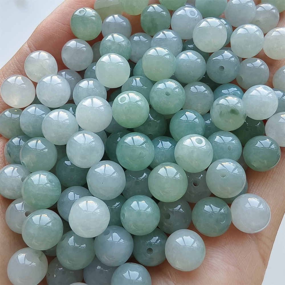 DDP 25pcs 7.5mm Natural Certificated Type A Icy Green White Burmese Jadeite Round Beads