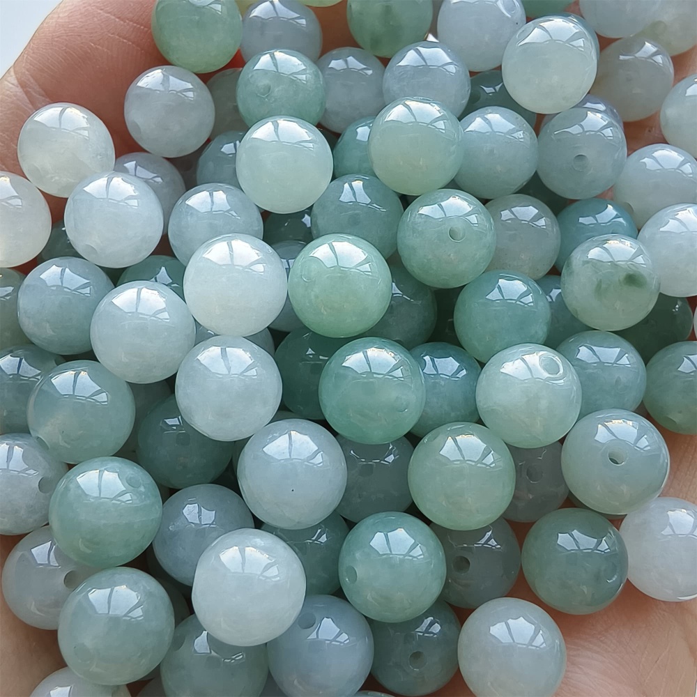 DDP 25pcs 7.5mm Natural Certificated Type A Icy Green White Burmese Jadeite Round Beads