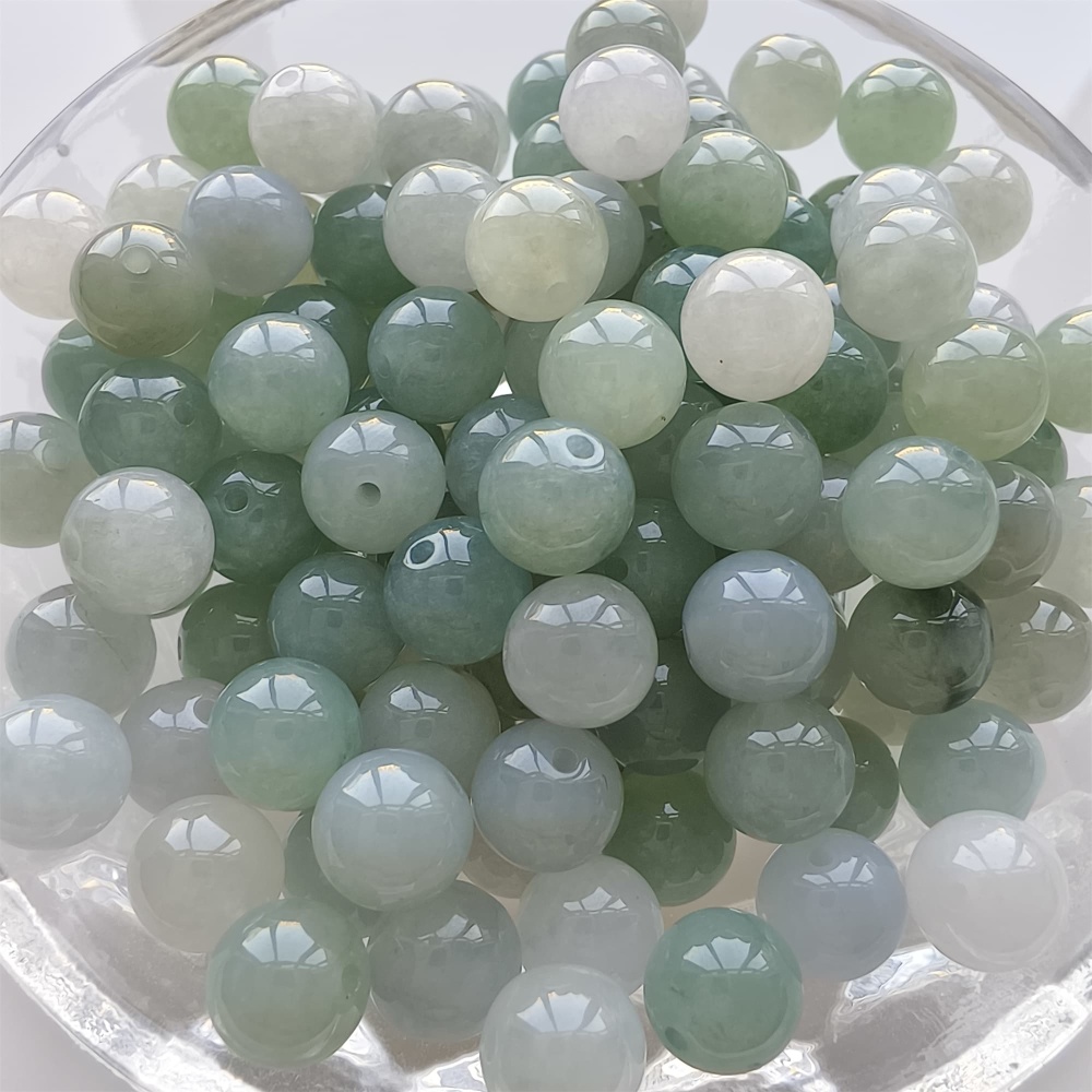 DDP 25pcs 7.5mm Natural Certificated Type A Icy Green White Burmese Jadeite Round Beads