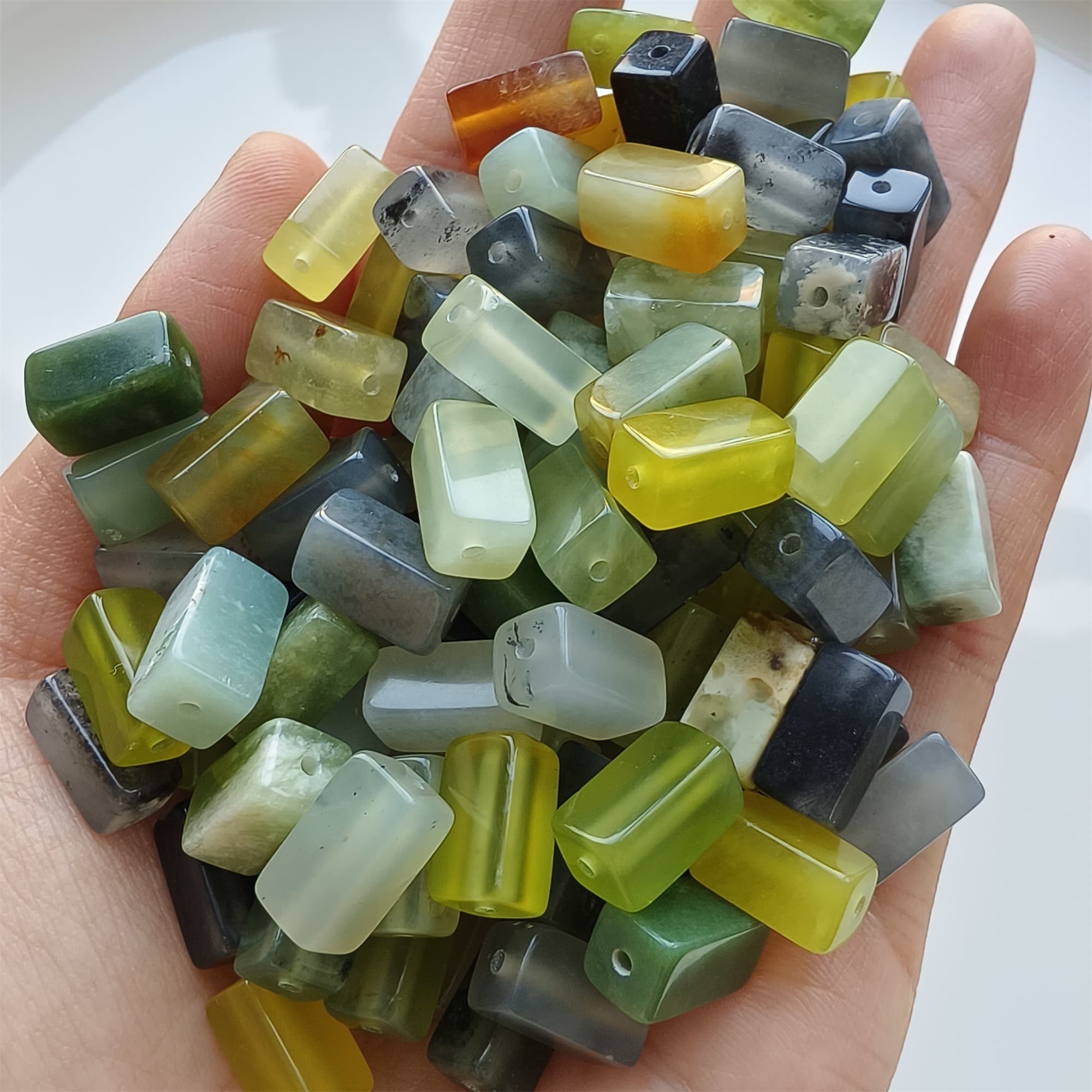 DDP 26pcs Natural Untreated Multi Colors Serpentine Jade Rectangle Beads