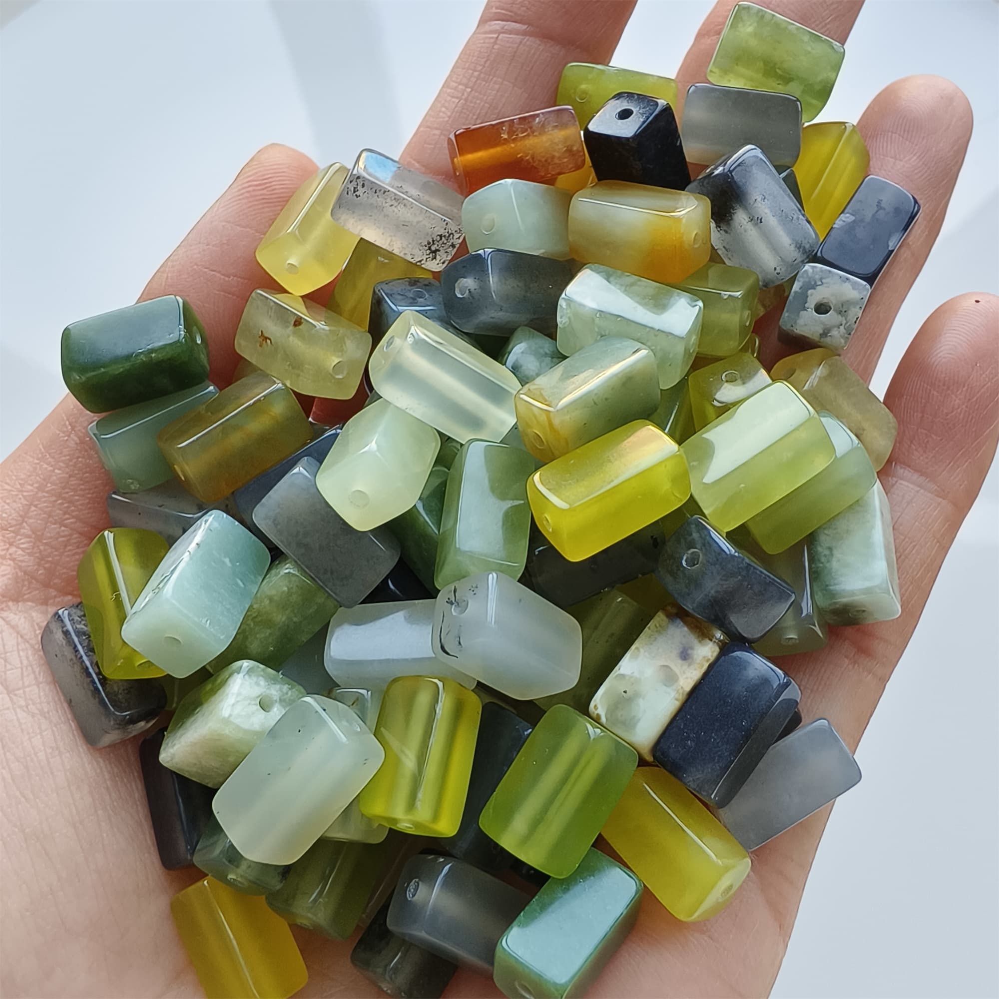 DDP 26pcs Natural Untreated Multi Colors Serpentine Jade Rectangle Beads