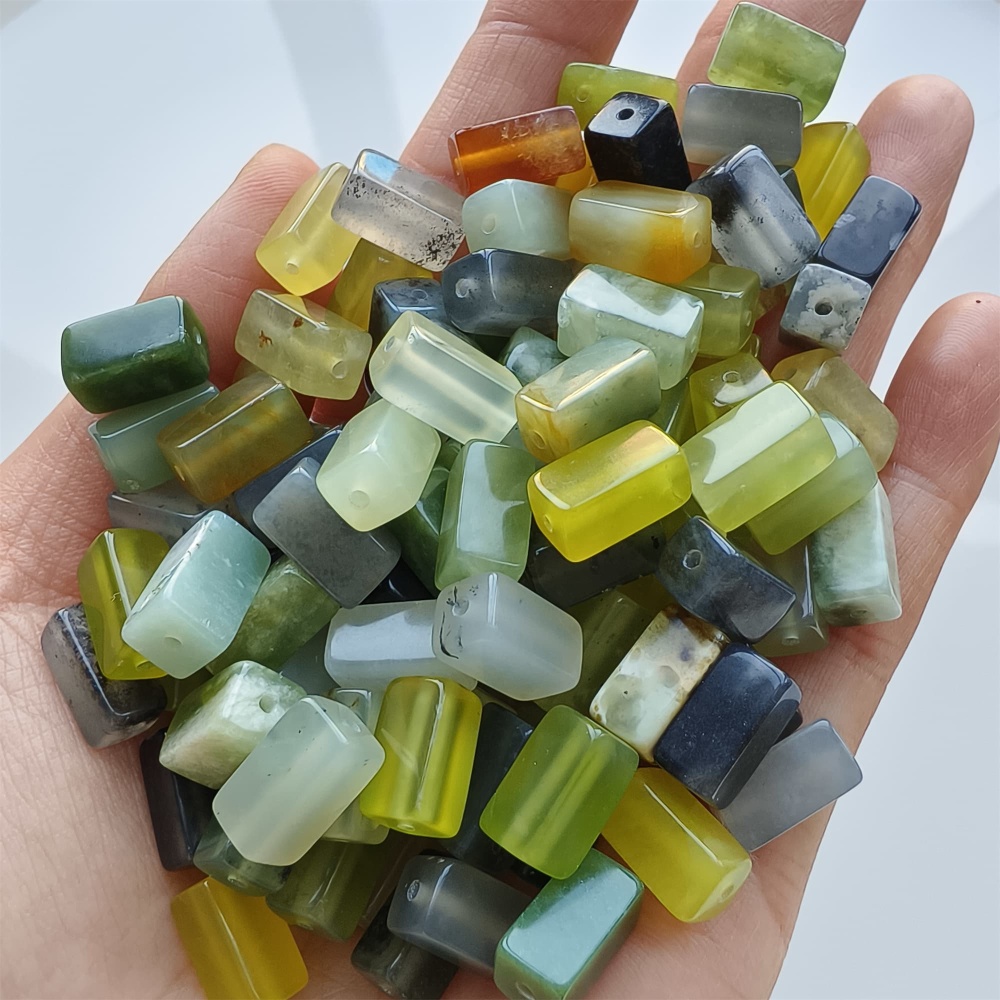 DDP 26pcs Natural Untreated Multi Colors Serpentine Jade Rectangle Beads