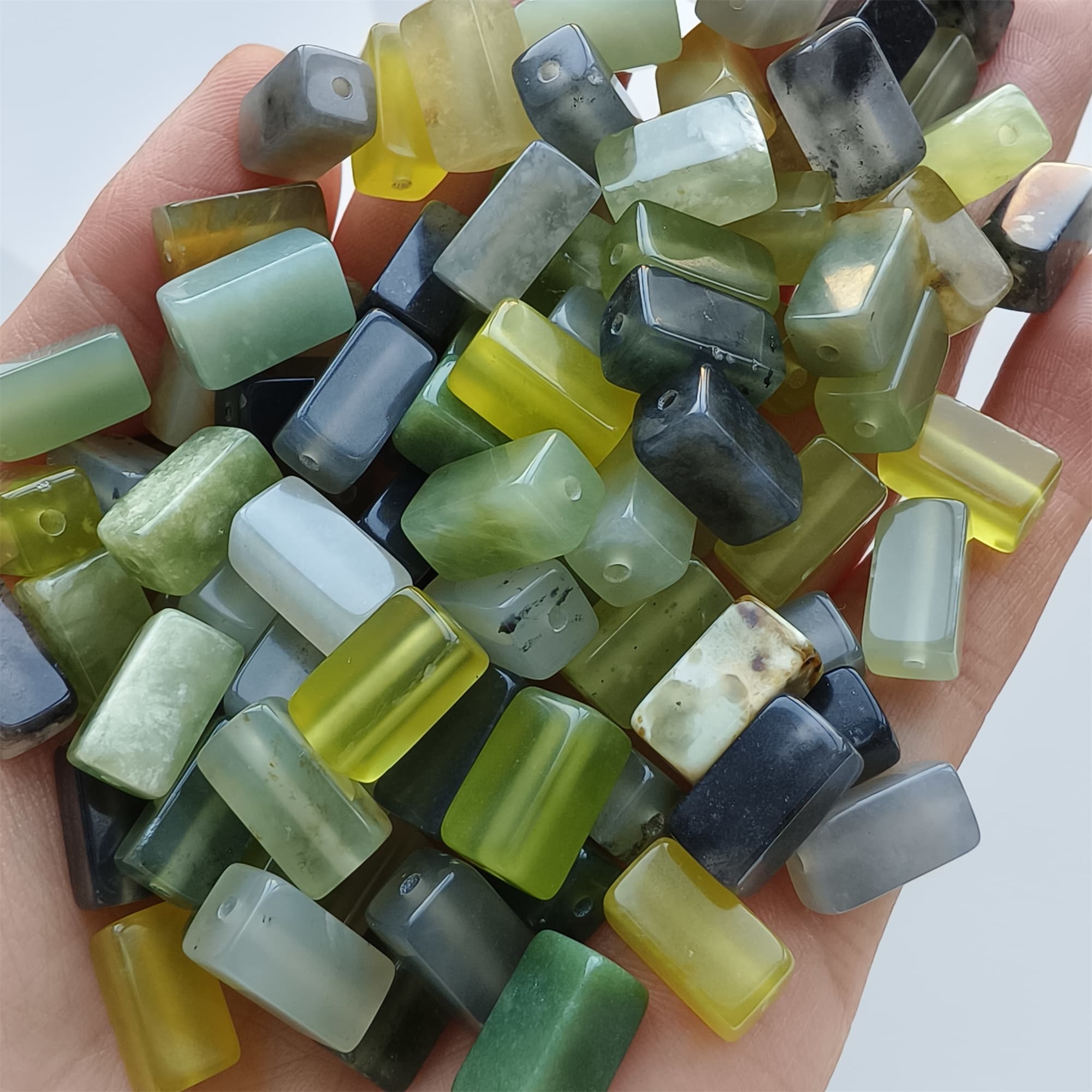 DDP 26pcs Natural Untreated Multi Colors Serpentine Jade Rectangle Beads
