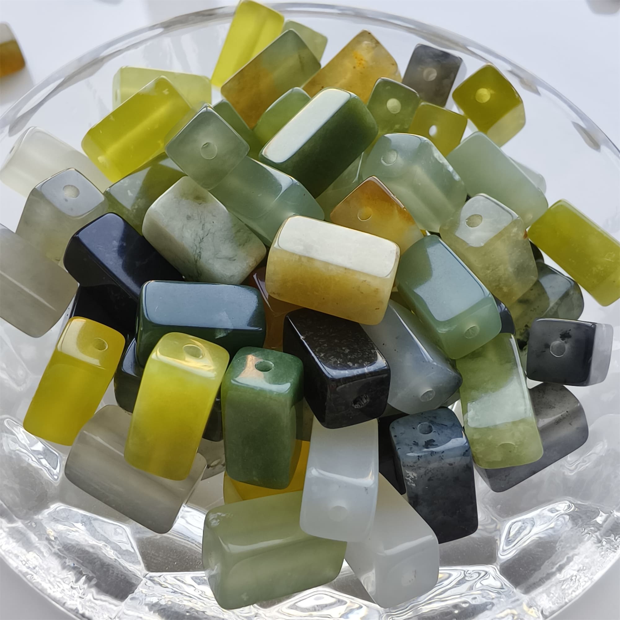 DDP 26pcs Natural Untreated Multi Colors Serpentine Jade Rectangle Beads