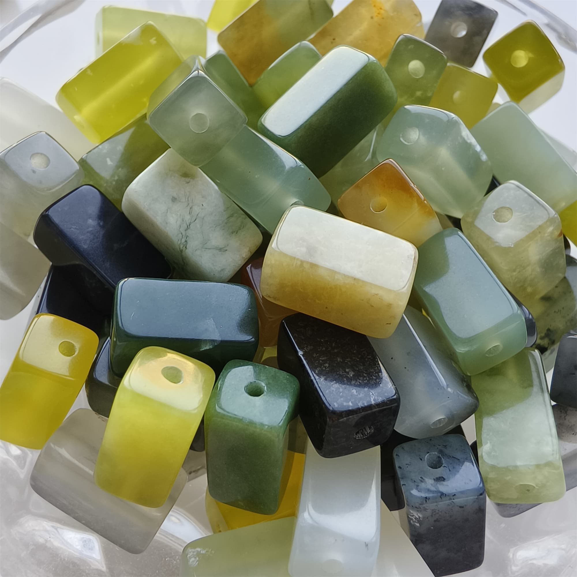 DDP 26pcs Natural Untreated Multi Colors Serpentine Jade Rectangle Beads