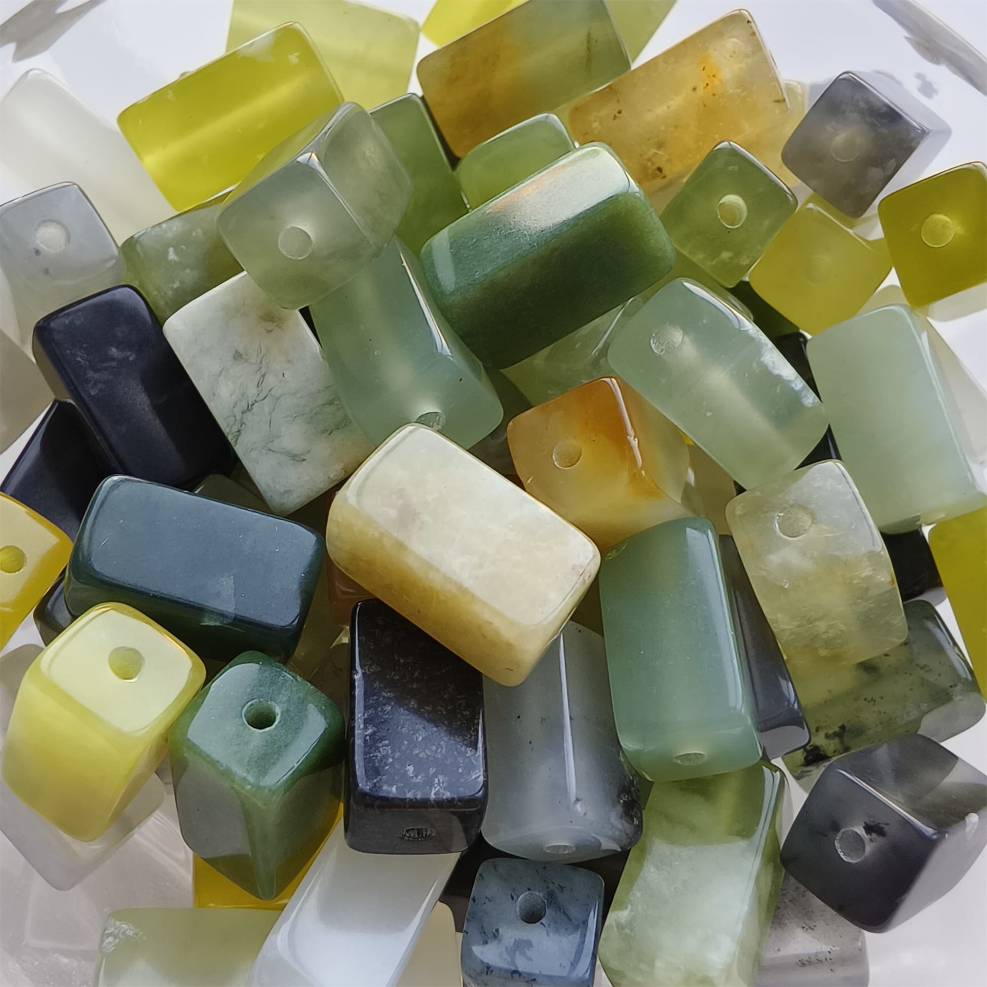 DDP 26pcs Natural Untreated Multi Colors Serpentine Jade Rectangle Beads