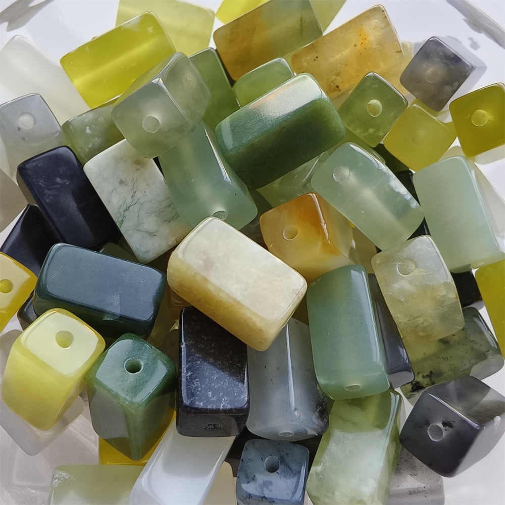 DDP 26pcs Natural Untreated Multi Colors Serpentine Jade Rectangle Beads