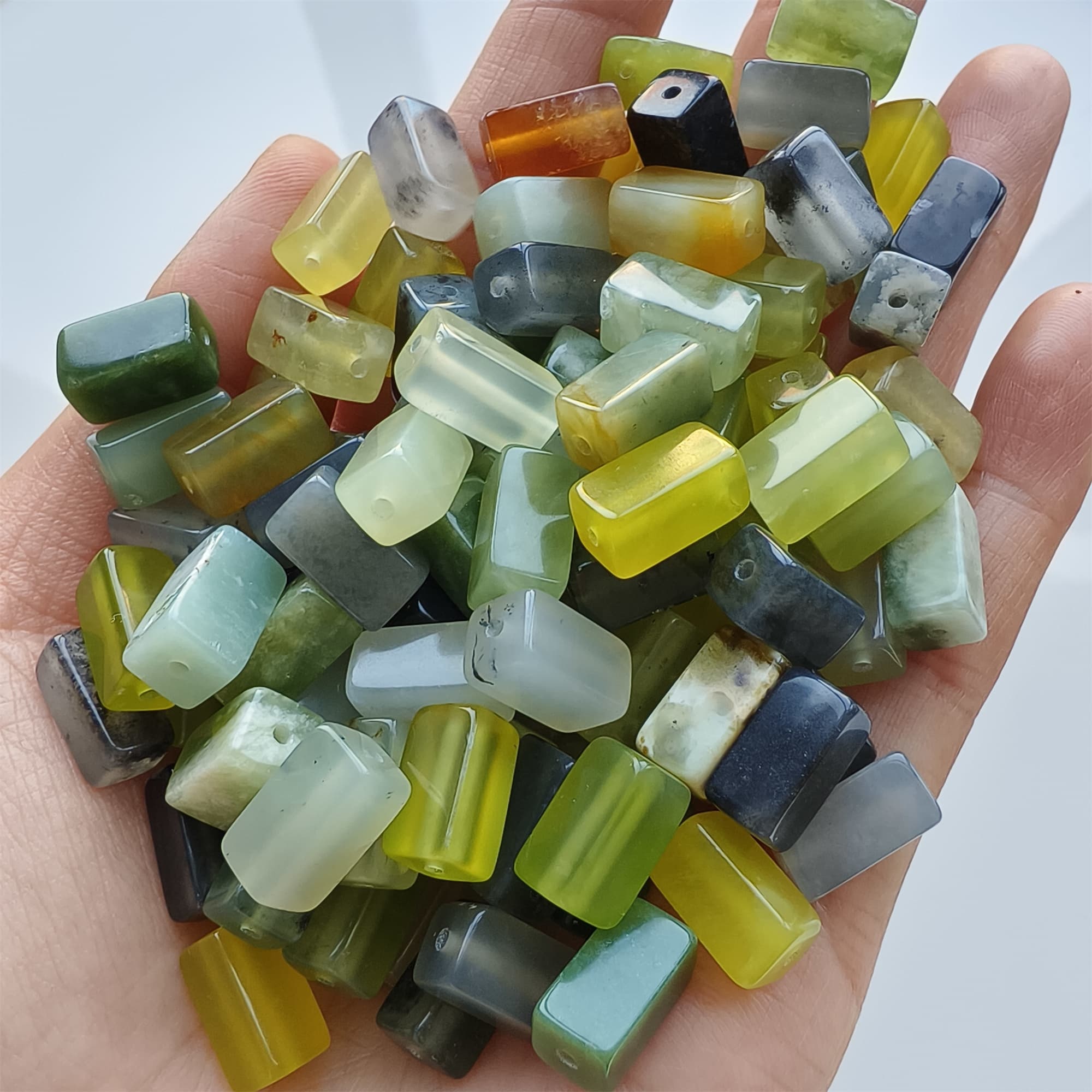 DDP 26pcs Natural Untreated Multi Colors Serpentine Jade Rectangle Beads