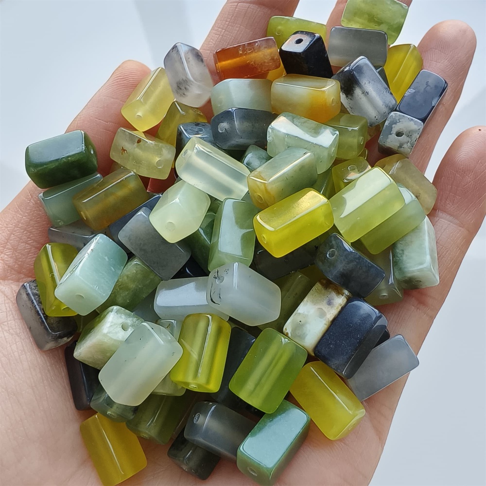 DDP 26pcs Natural Untreated Multi Colors Serpentine Jade Rectangle Beads