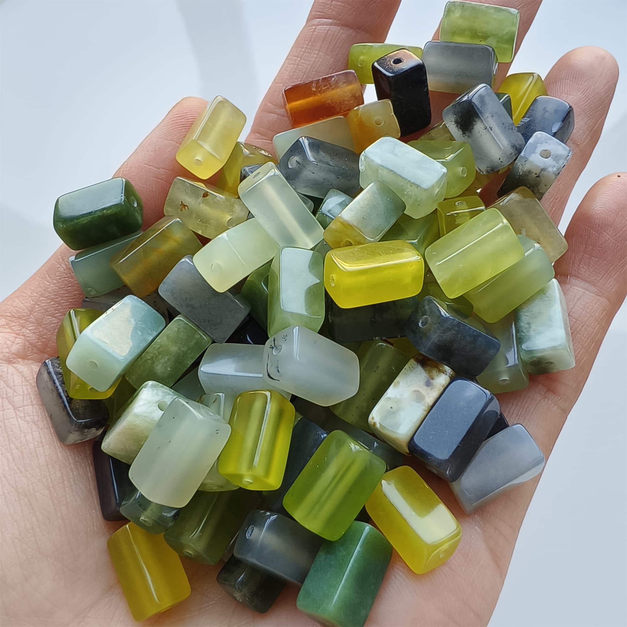 DDP 26pcs Natural Untreated Multi Colors Serpentine Jade Rectangle Beads