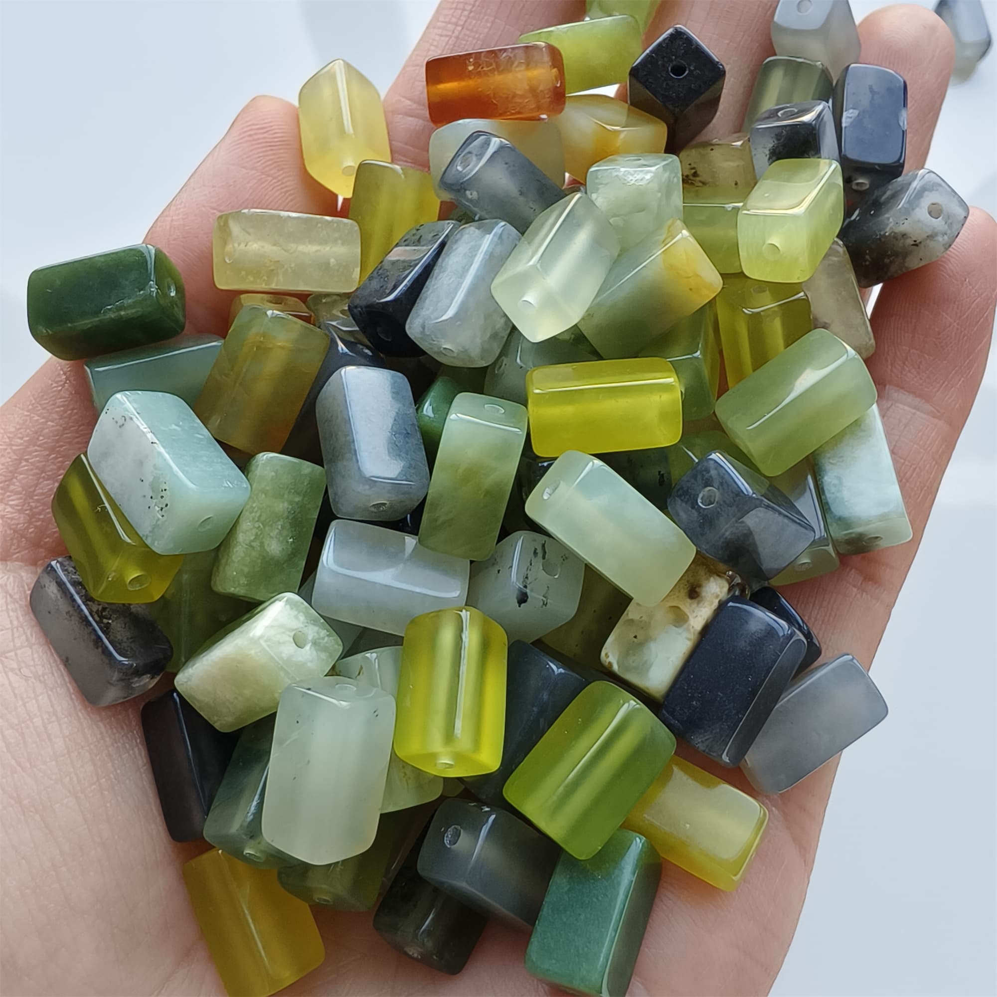 DDP 26pcs Natural Untreated Multi Colors Serpentine Jade Rectangle Beads