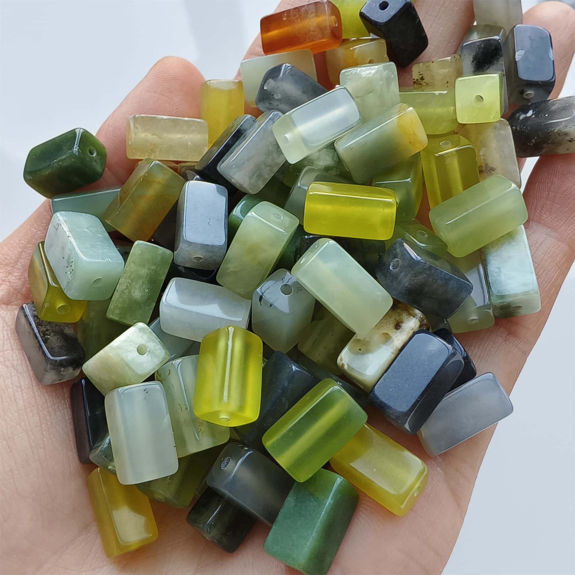 DDP 26pcs Natural Untreated Multi Colors Serpentine Jade Rectangle Beads