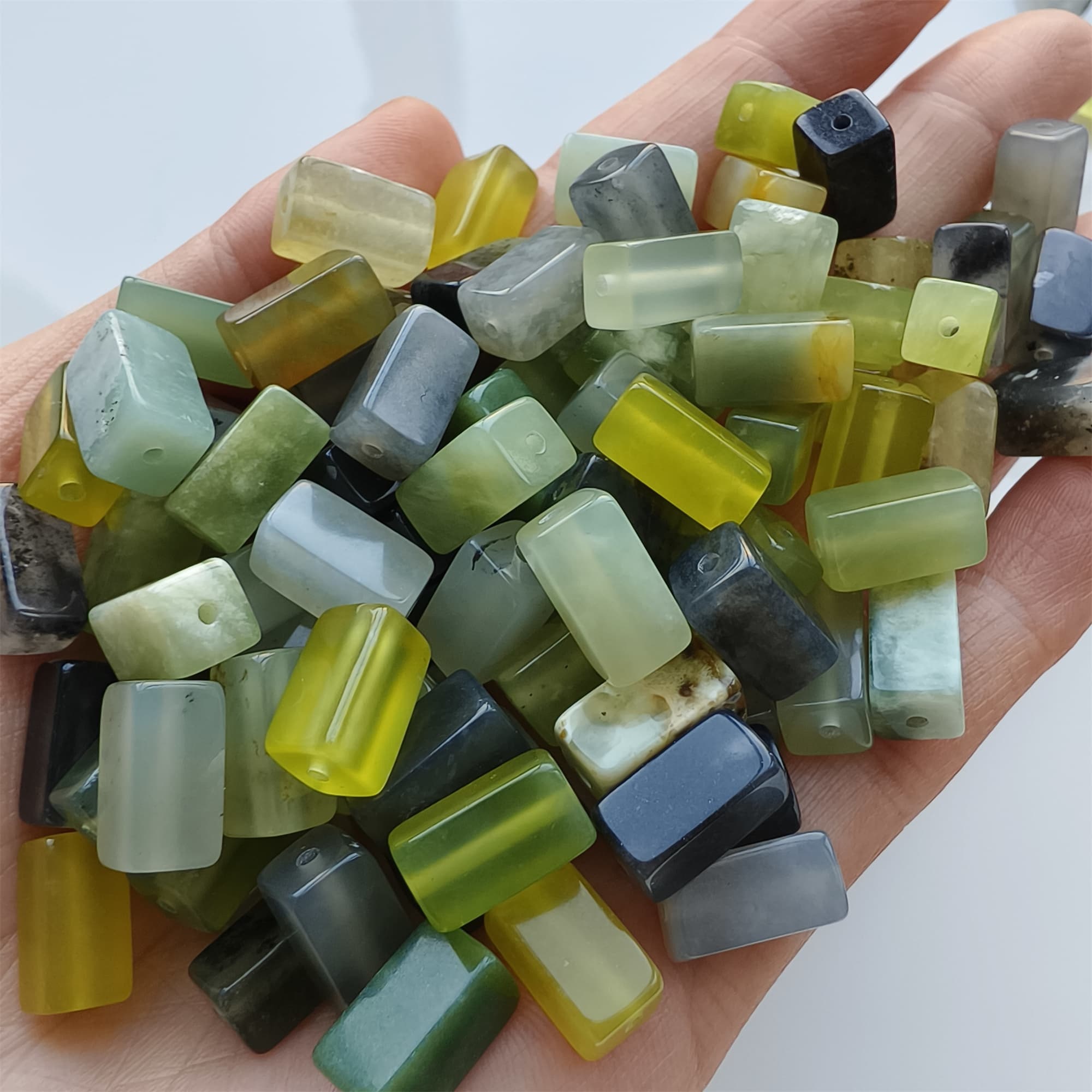 DDP 26pcs Natural Untreated Multi Colors Serpentine Jade Rectangle Beads