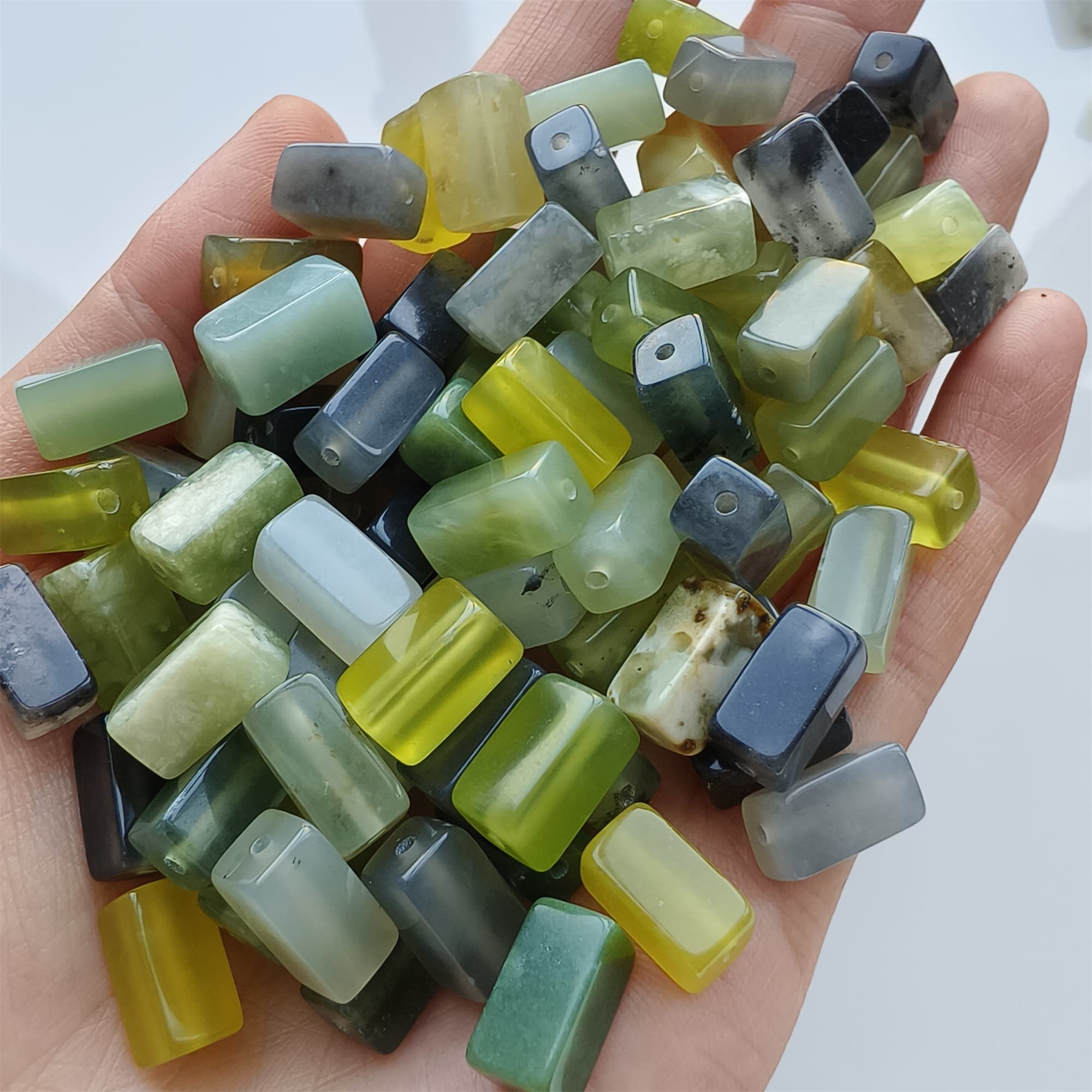 DDP 26pcs Natural Untreated Multi Colors Serpentine Jade Rectangle Beads