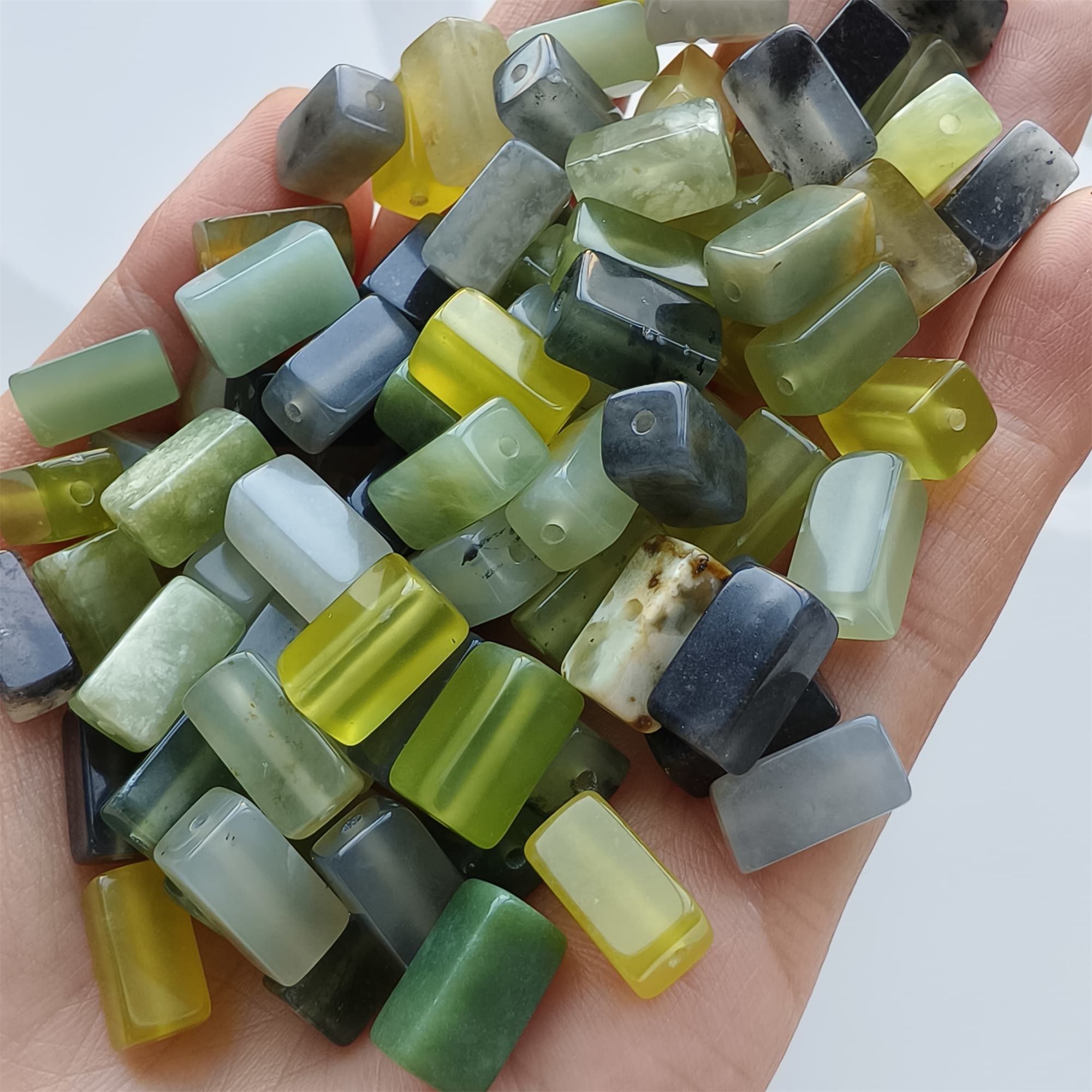 DDP 26pcs Natural Untreated Multi Colors Serpentine Jade Rectangle Beads